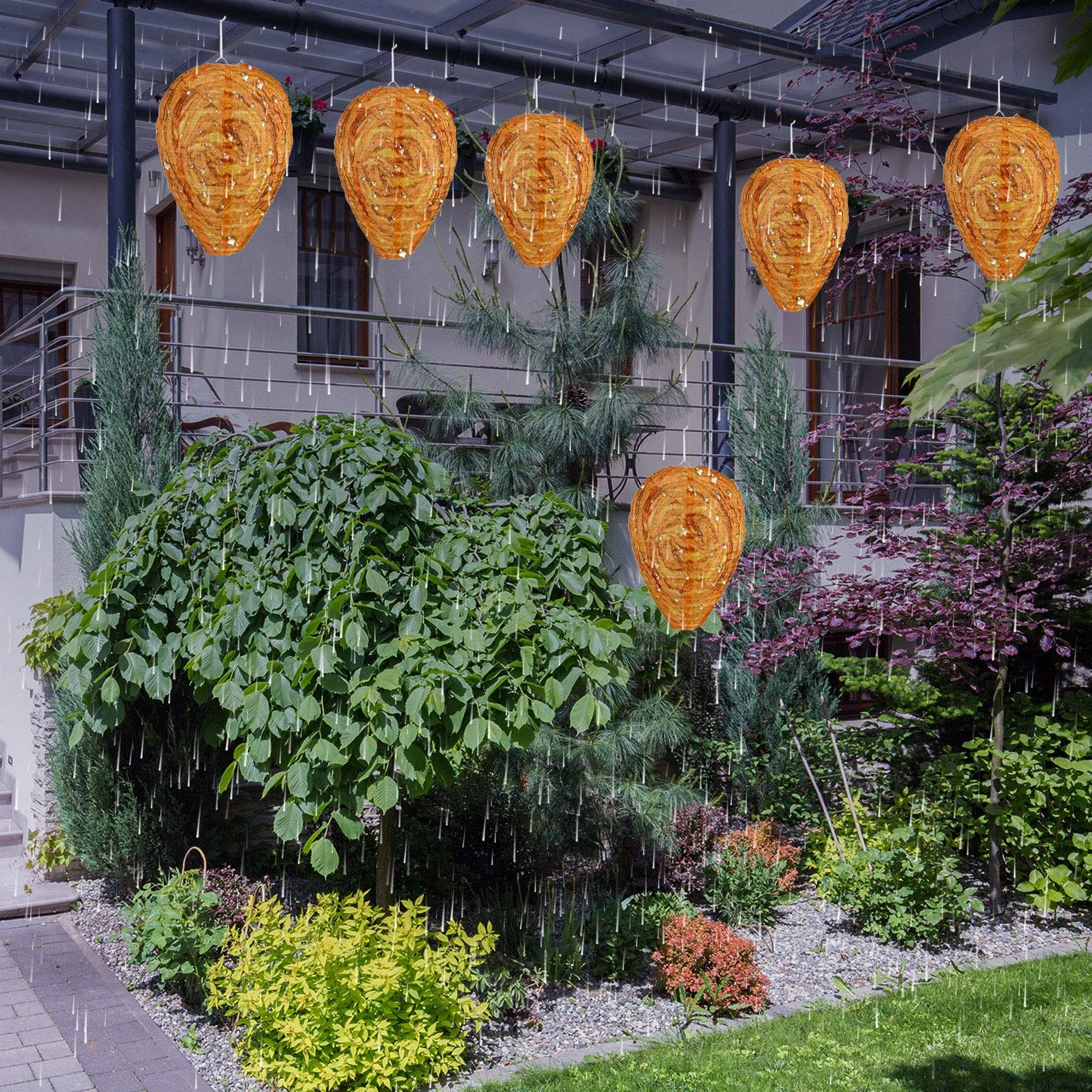 Honoson Señuelo de Nido de Avispas Nido de Avispas Artificial Colgante Señuelo de Material Impermeable Falso para Avispas Amarillas Hogar Jardín Patio Exterior (Naranja, 4 Piezas)