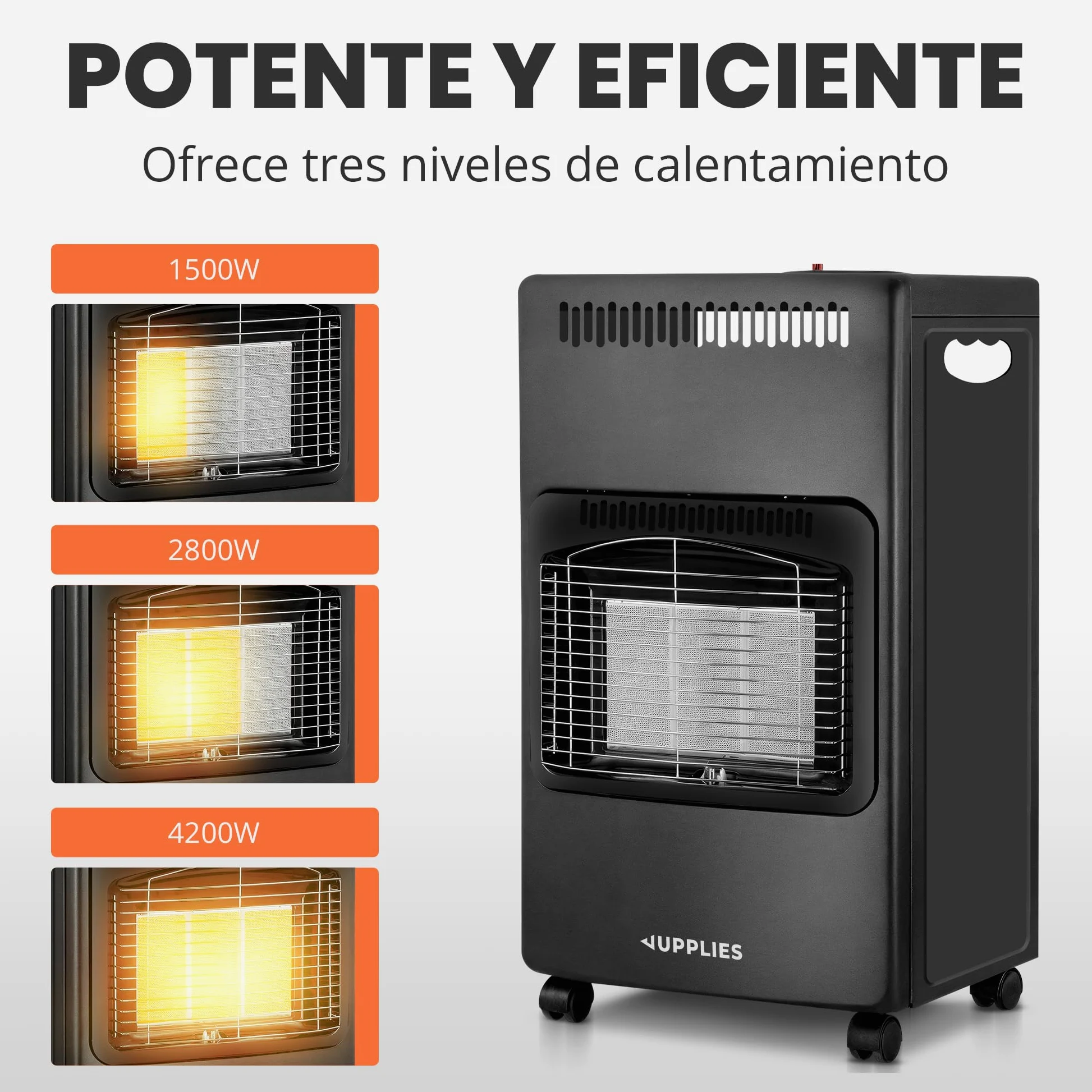 Estufa de Gas Butano Plegable 4200 W Cerámica 3 Niveles de Potencia Triple Seguridad 20-80m²
