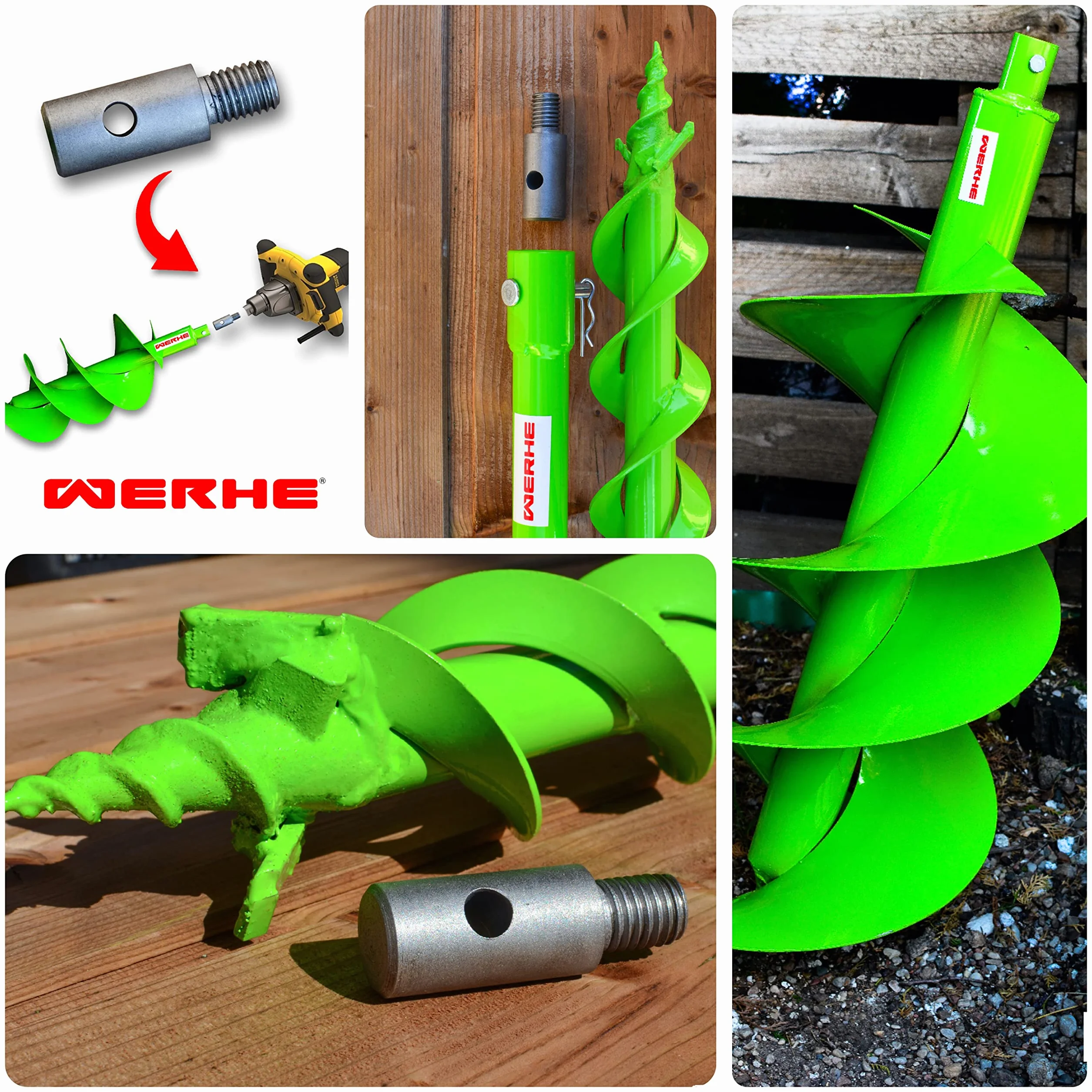 WERHE Barrena para tierra 150 mm con adaptador M14 – Barrena robusta para taladros – Punta de perforación precisa para jardín