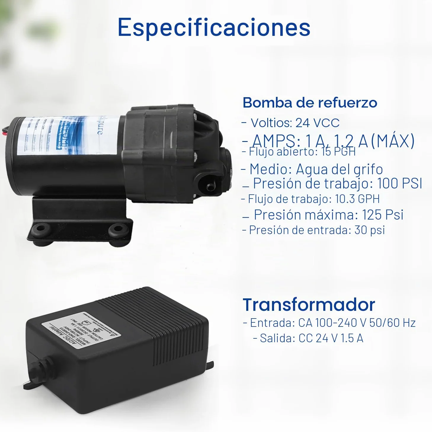Geekpure Kit de bomba refuerzo ósmosis inversa con transformador + interruptores de alta y baja presión + accesorios para sistema RO