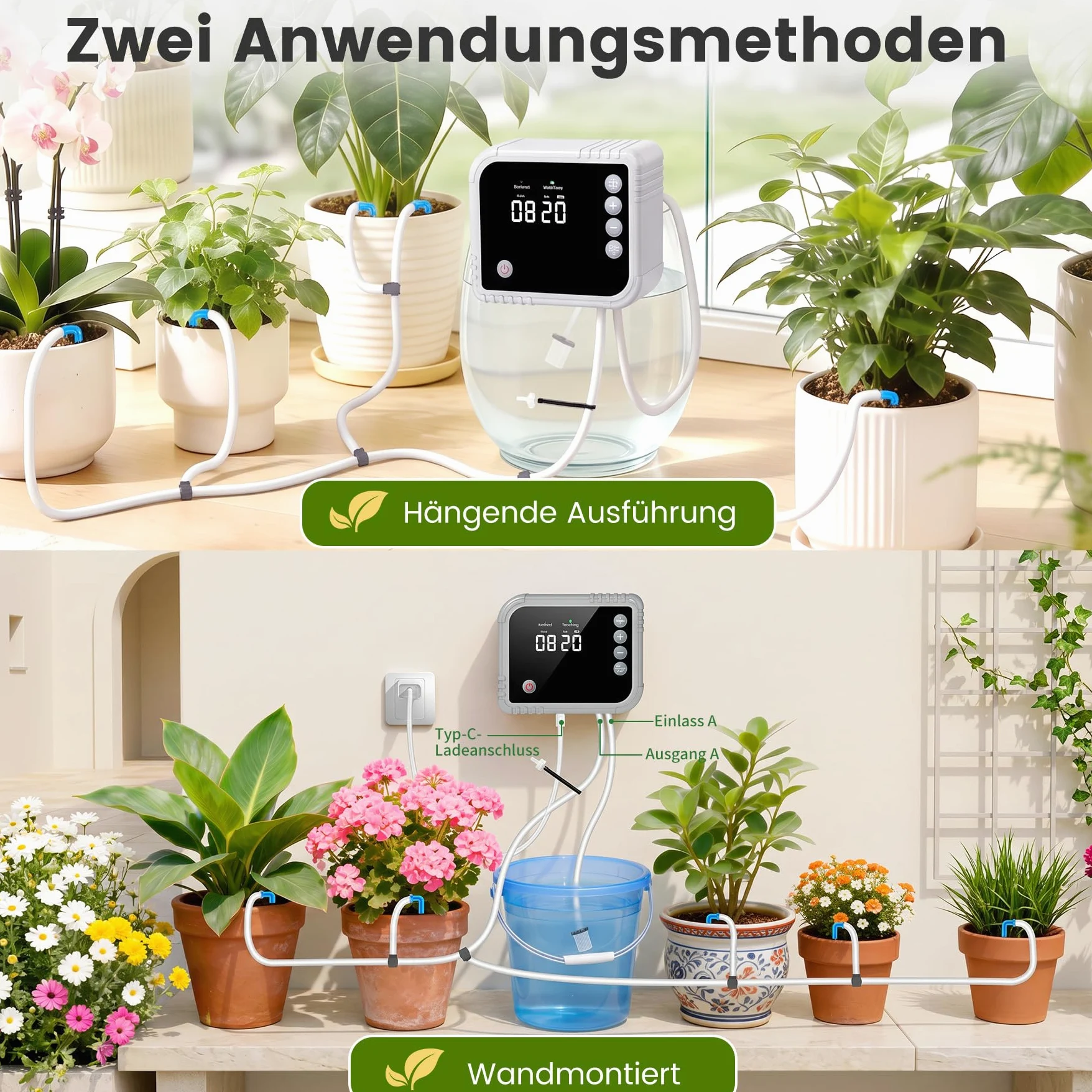 Sistema de riego automático de riego por goteo para riego de plantas interior, pantalla LCD, suministra hasta 15 macetas, 350 modos para vacaciones, balcón
