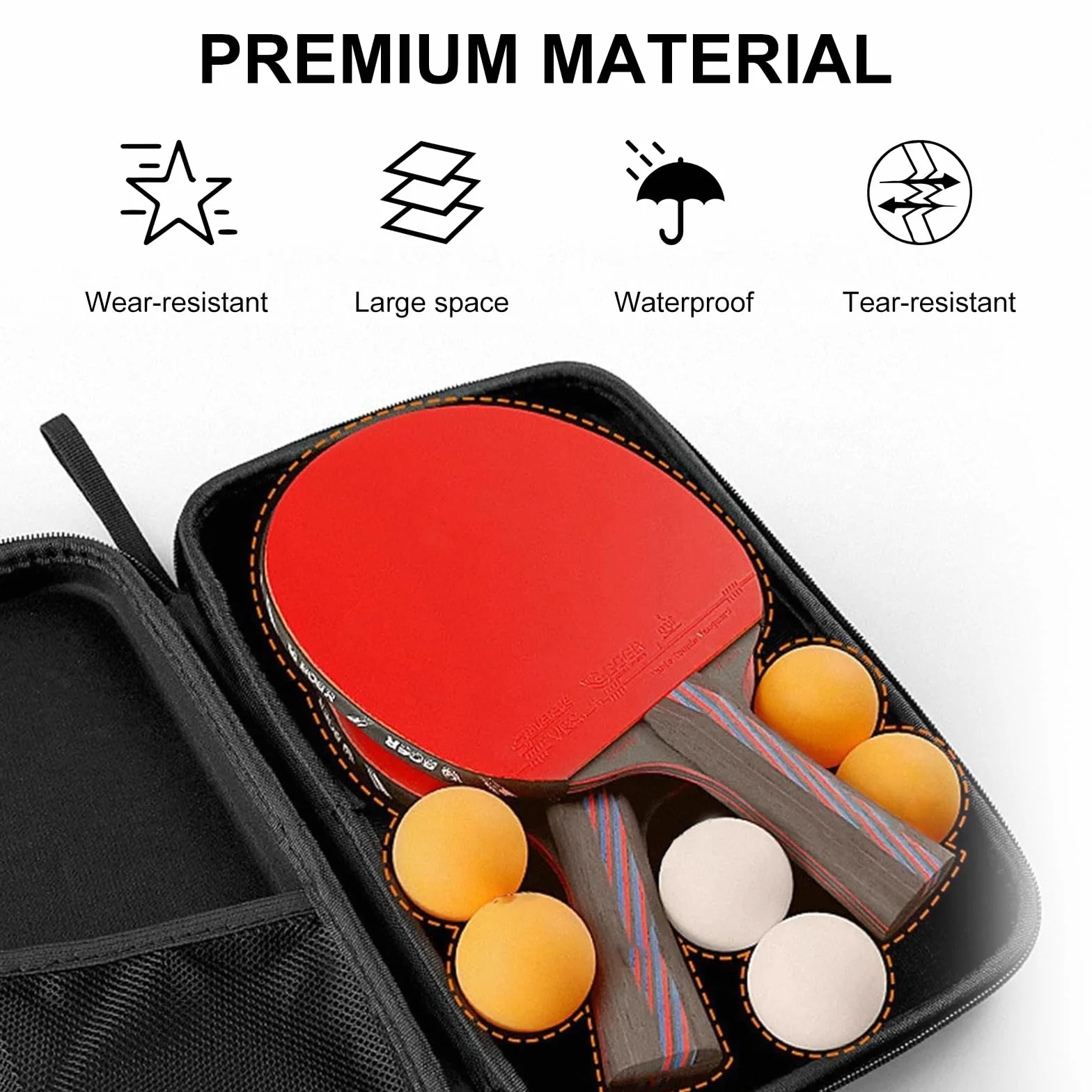 Bolsa de Tenis de Mesa para 2 Raquetas, Impermeable, Compartimiento para 3 Pelotas, 29 x 19 x 6 cm