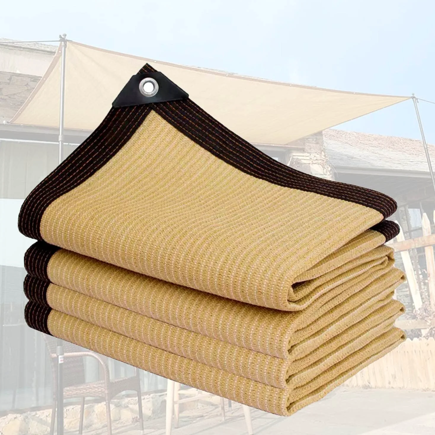 Red De Sombra 90% PañO De Sombra De ProteccióN Solar-Beige Malla Sombreo 1x2m 2x3m 3x4m 3x5m 4x5m con ojales, para Patio, Jardín, Invernadero, Camping toldo Vela de Sombra ( Color : Beige , Size : 5mx