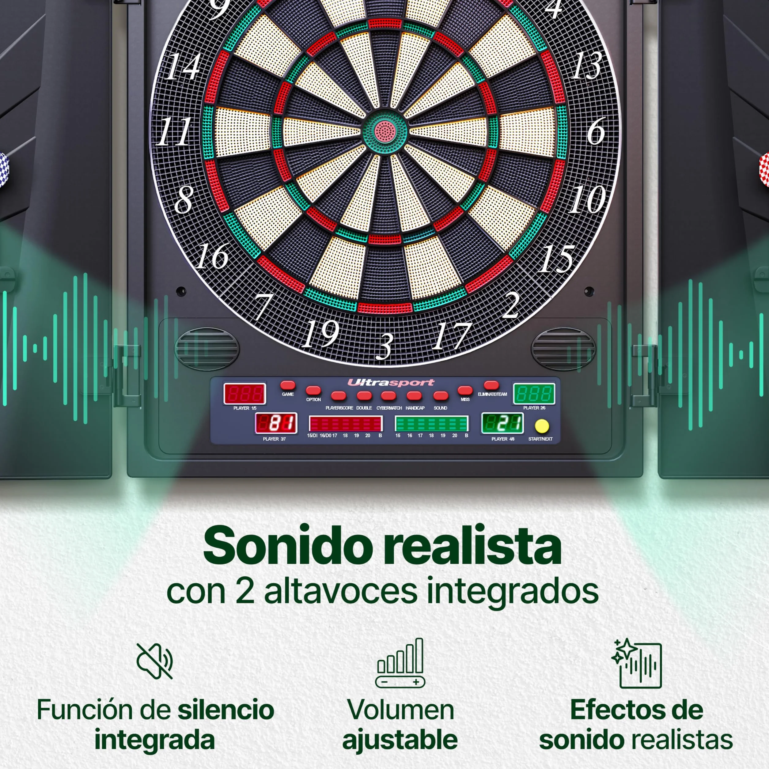 Ultrasport Diana eléctrica máquina de Dardos para 16 Jugadores, 12 Dardos y 100 Puntas Blandas