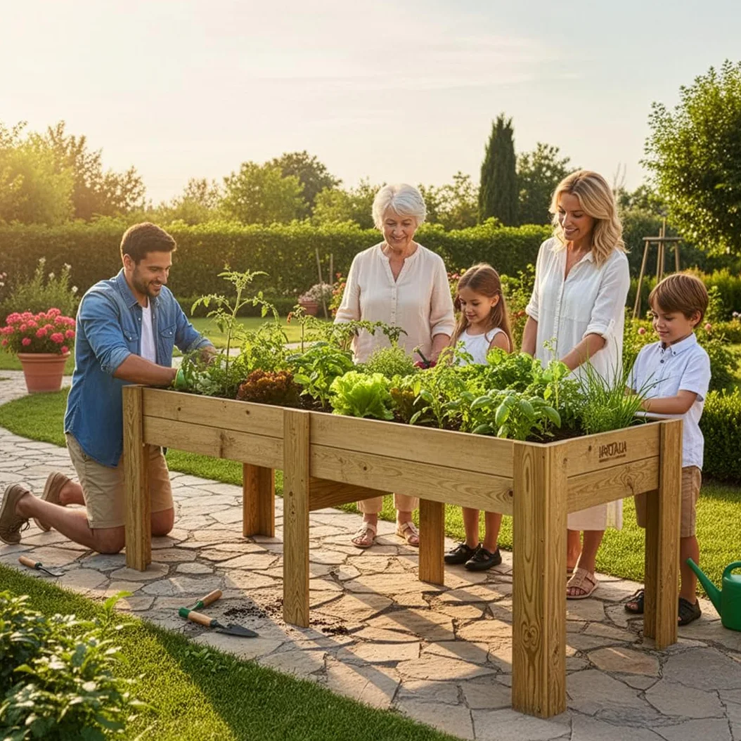 Hortalia Mesa de Cultivo Grande Huerto Urbano Jardinera de Madera - Protección Exterior Autoclave Nivel IV - Gardenbrico - XXL80