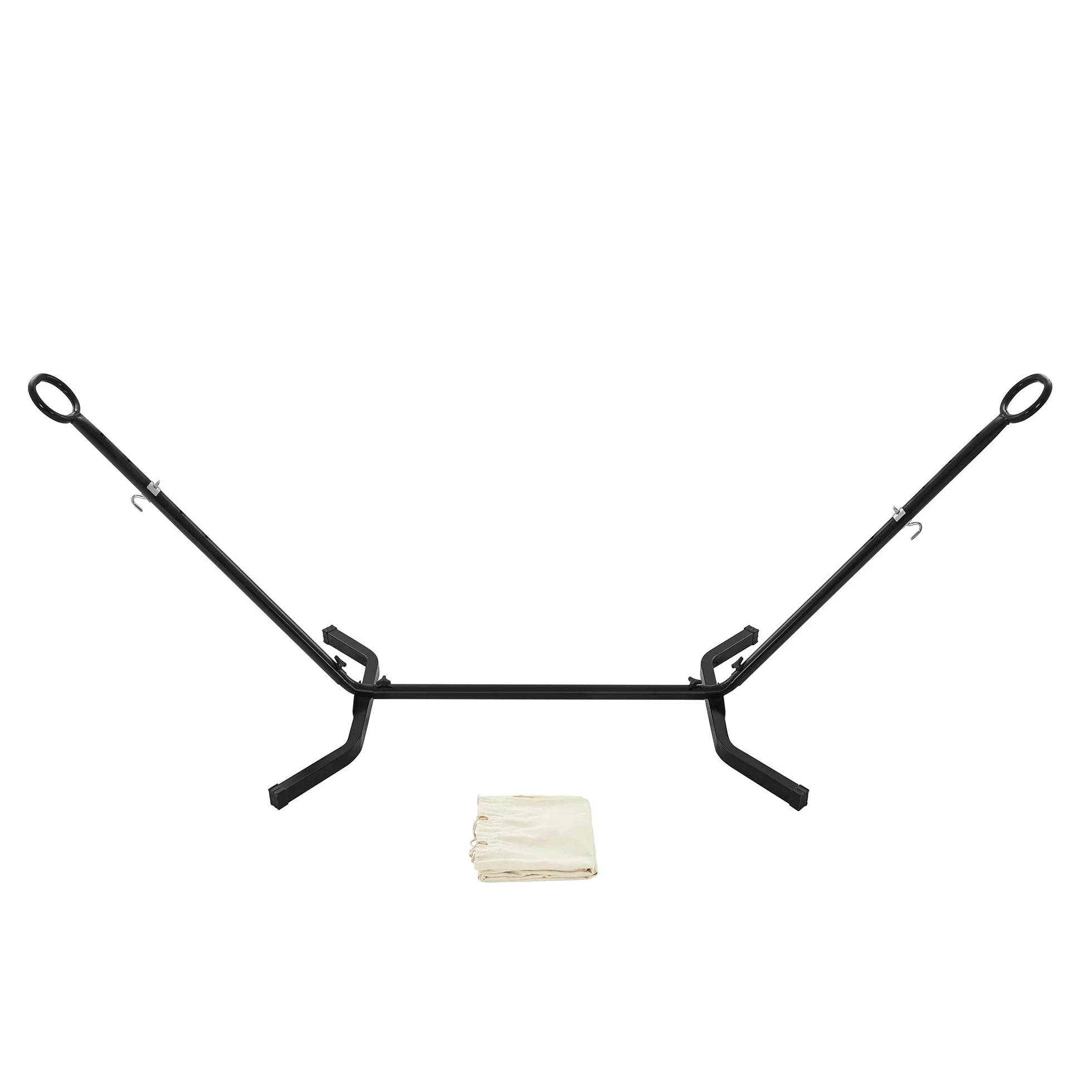 SONGMICS Hamaca con Soporte, Hamaca de 210 x 150 cm, 5 Alturas Ajustables, Portátil, Marco de Metal, Carga de 240 kg, para Patio, Jardín, Negro y Beige GHS001M01