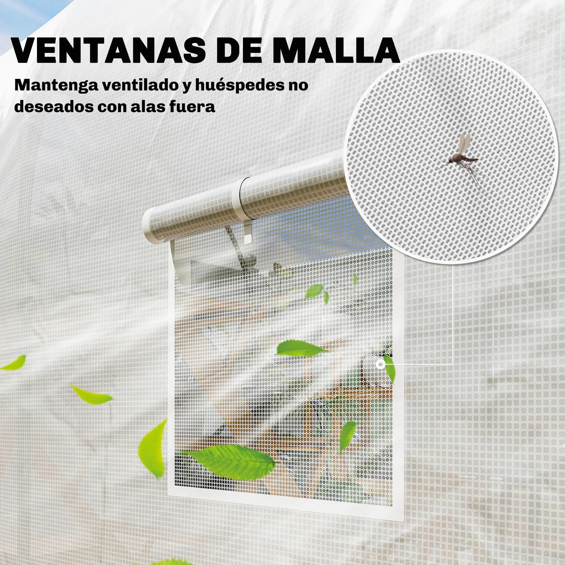 Outsunny Invernadero de Exterior 3,5x2x2 m Túnel con 6 Ventanas de Malla Puerta Enrollable Cremallera Anti-UV Blanco