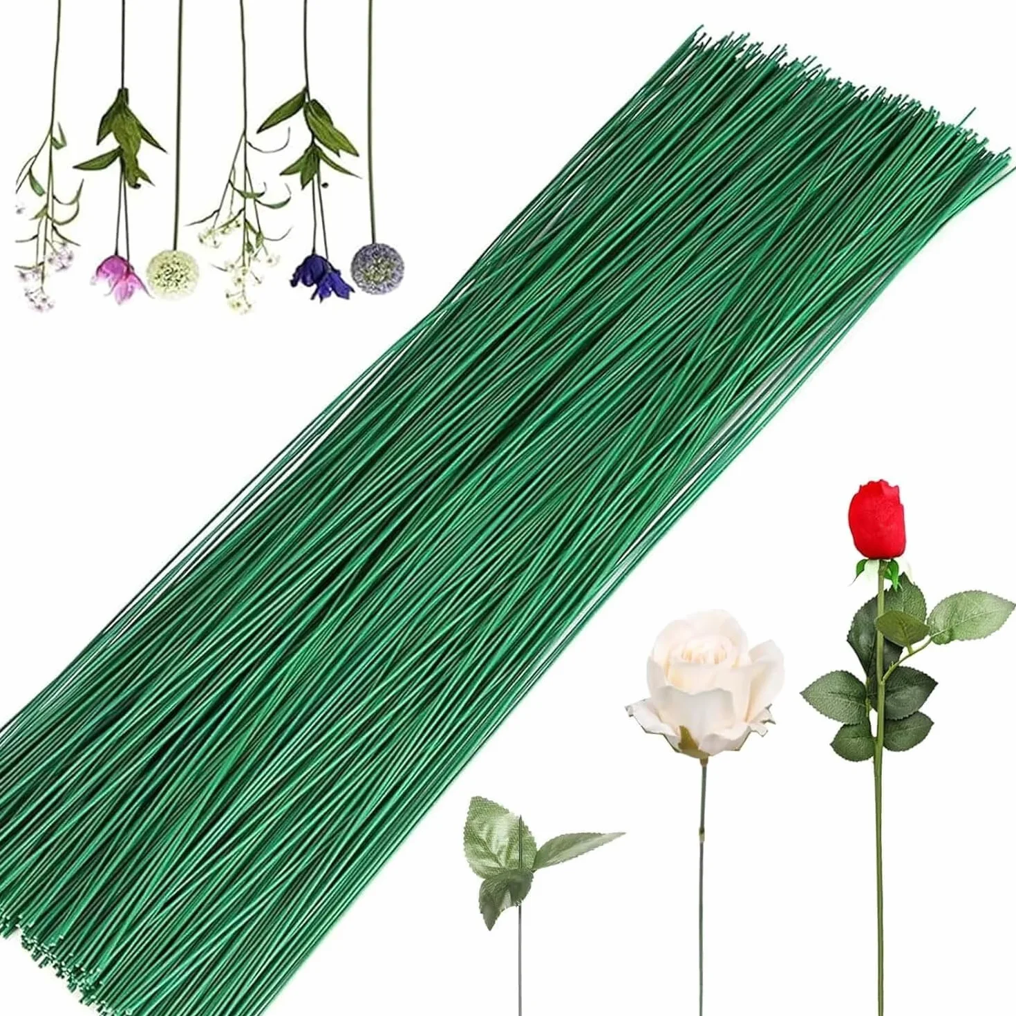 50 Piezas Herramienta Floral, Alambre Verde para Floristas, 30cm Alambre de Tallo, Wire Para Flores