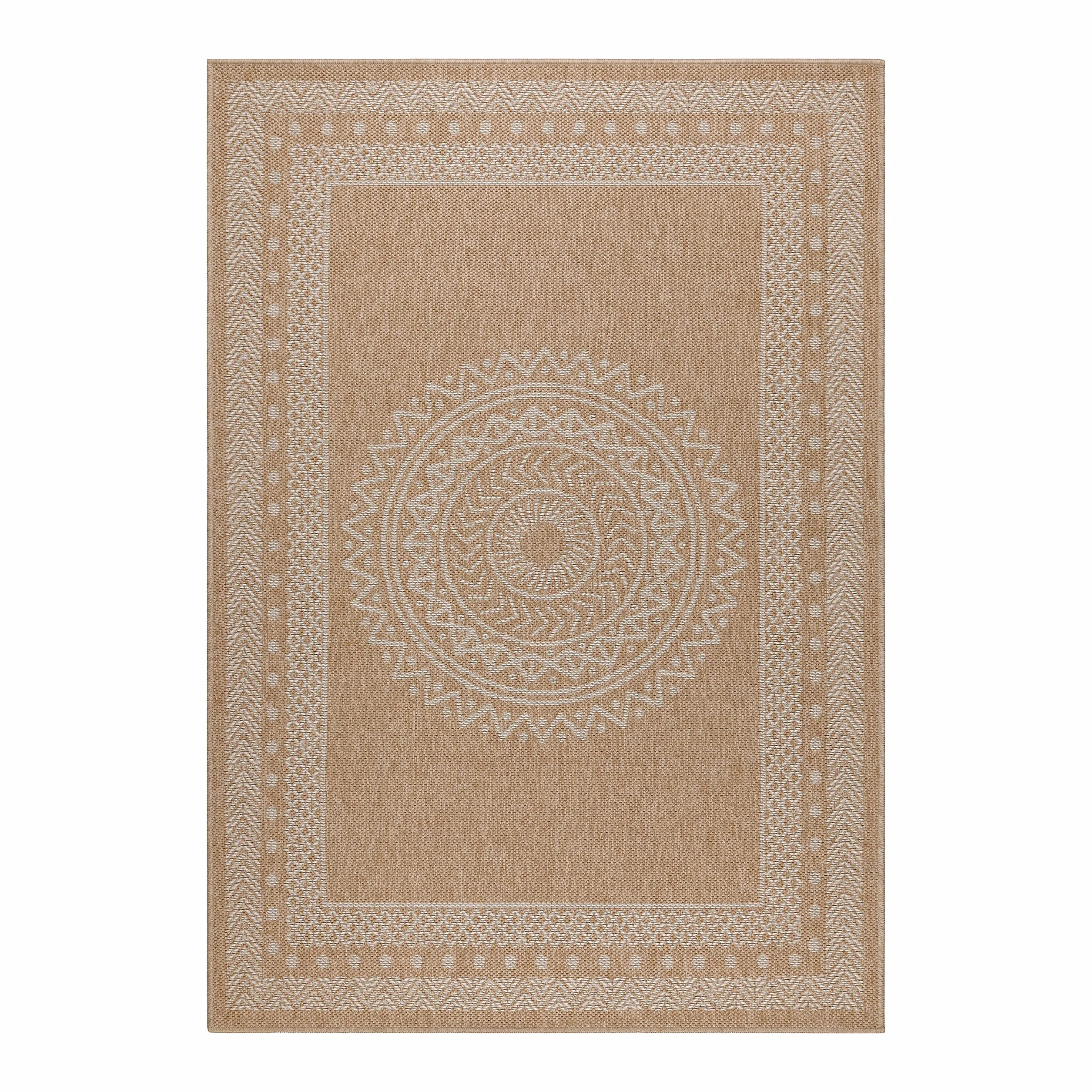 HomebyHome Alfombra Exterior Interior 140 x 200 cm Beis-4 Resistente a la Intemperie, Impermeable - Alfombra de Cocina de Tejido Plano, Unicolor - Alfombras Exterior para Terraza, Balcón y Jardín