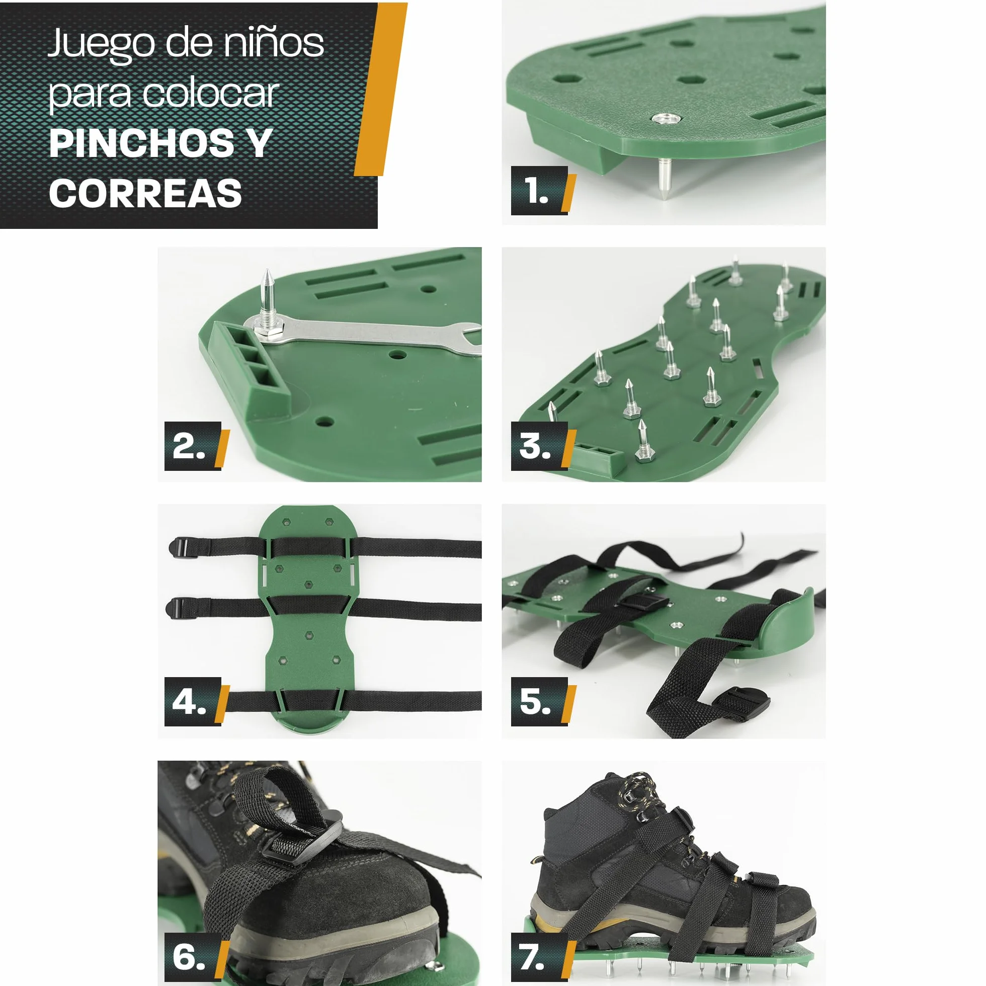 Hinrichs Zapatos Aireador para Cesped - 2 Zapatos de Aireador de Cesped Suela de 30 x 13,3 cm y Púas de 25 mm; Zapatos de Aireador Jardin de Tamaño Ajustable - Aireador Cesped Rodillo