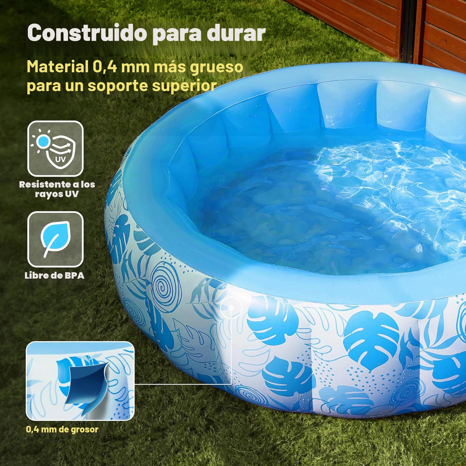 SLOOSH Piscina hinchable de 5,5 x 20 pulgadas (167,6 x 50,8 cm), piscina familiar inflable con respaldo cómodo, ideal para fiestas acuáticas de verano en el jardín, en el césped, color azul