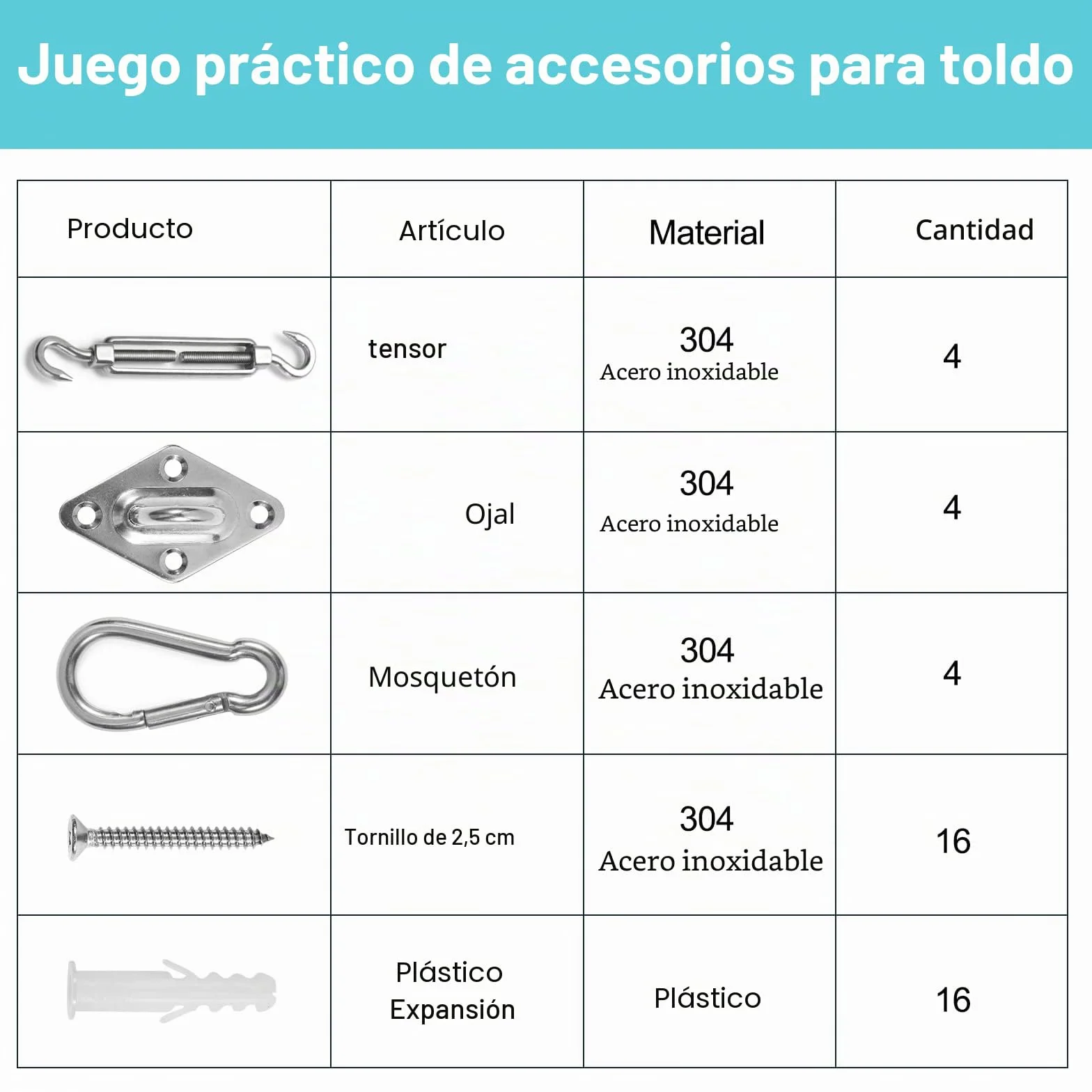 HOMPER Juego de Accesorios para toldos, Juego de herrajes de Acero Inoxidable para Trabajo Pesado con sombrilla Sun Shade para triángulo y escuadra, Accesorios de fijación de Vela Sun Shade