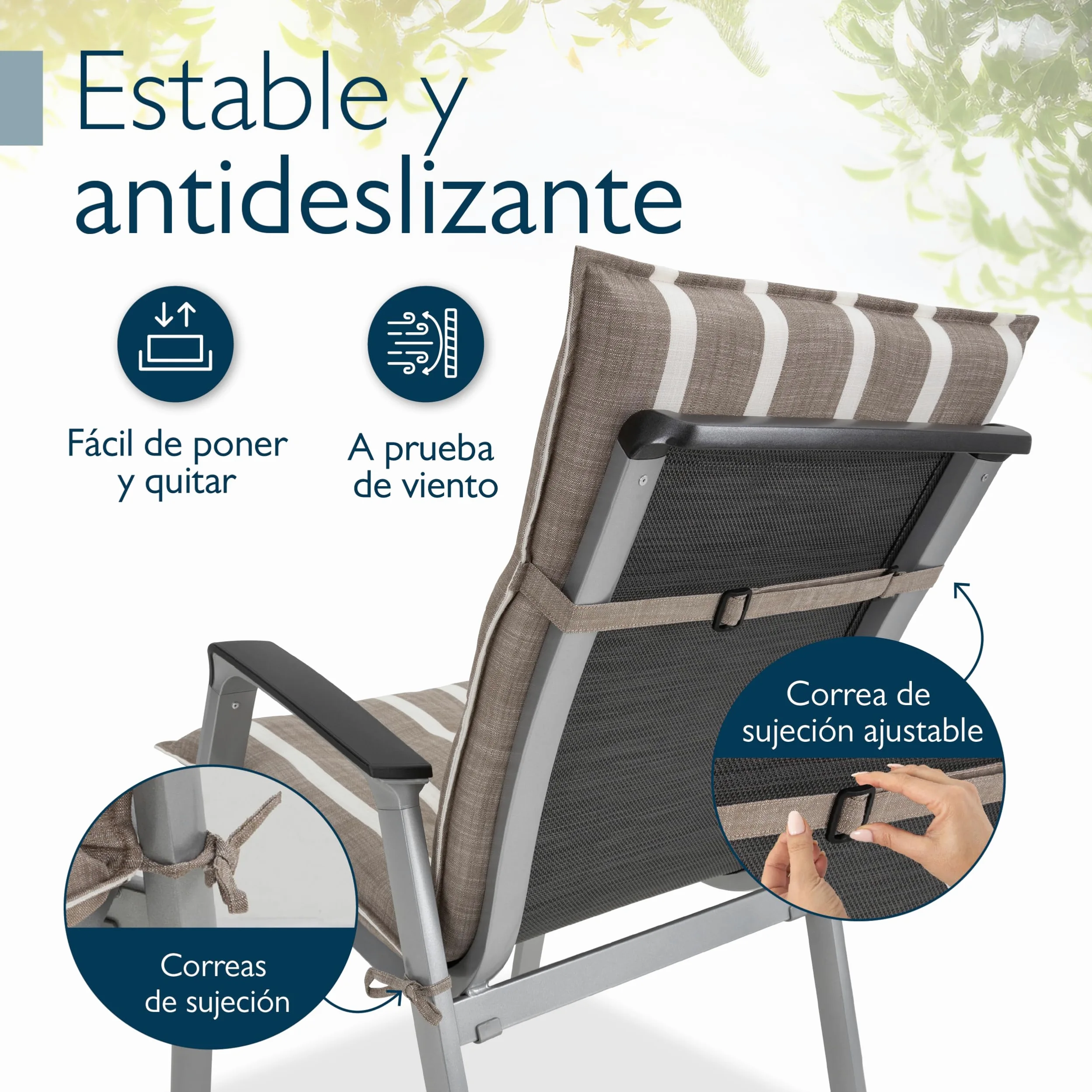 Beautissu Set 6 Premium Cojin Silla Jardín con Respaldo Bajo 100x50cm Sun-NL – Resistencia UV 8cm Grosor Acolchado Cojín Exterior con Respaldo Antideslizante – Rayas Beige Blanco