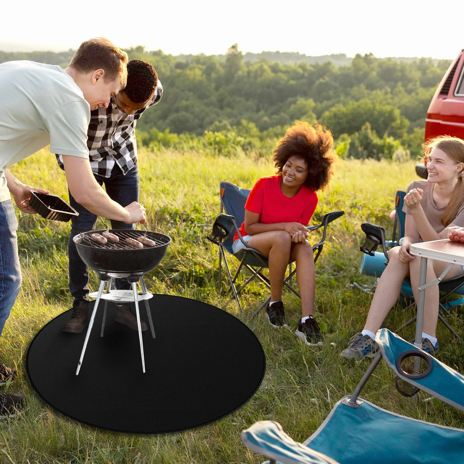 120cm/48”Redondo Alfombra Ignifuga，Reutilizable Alfombra Barbacoa Exterior Alfombra Chimenea Ignifuga Alfombra Ignífuga Plegable Grande Para BBQ Suelo Camping Brasero Exterior