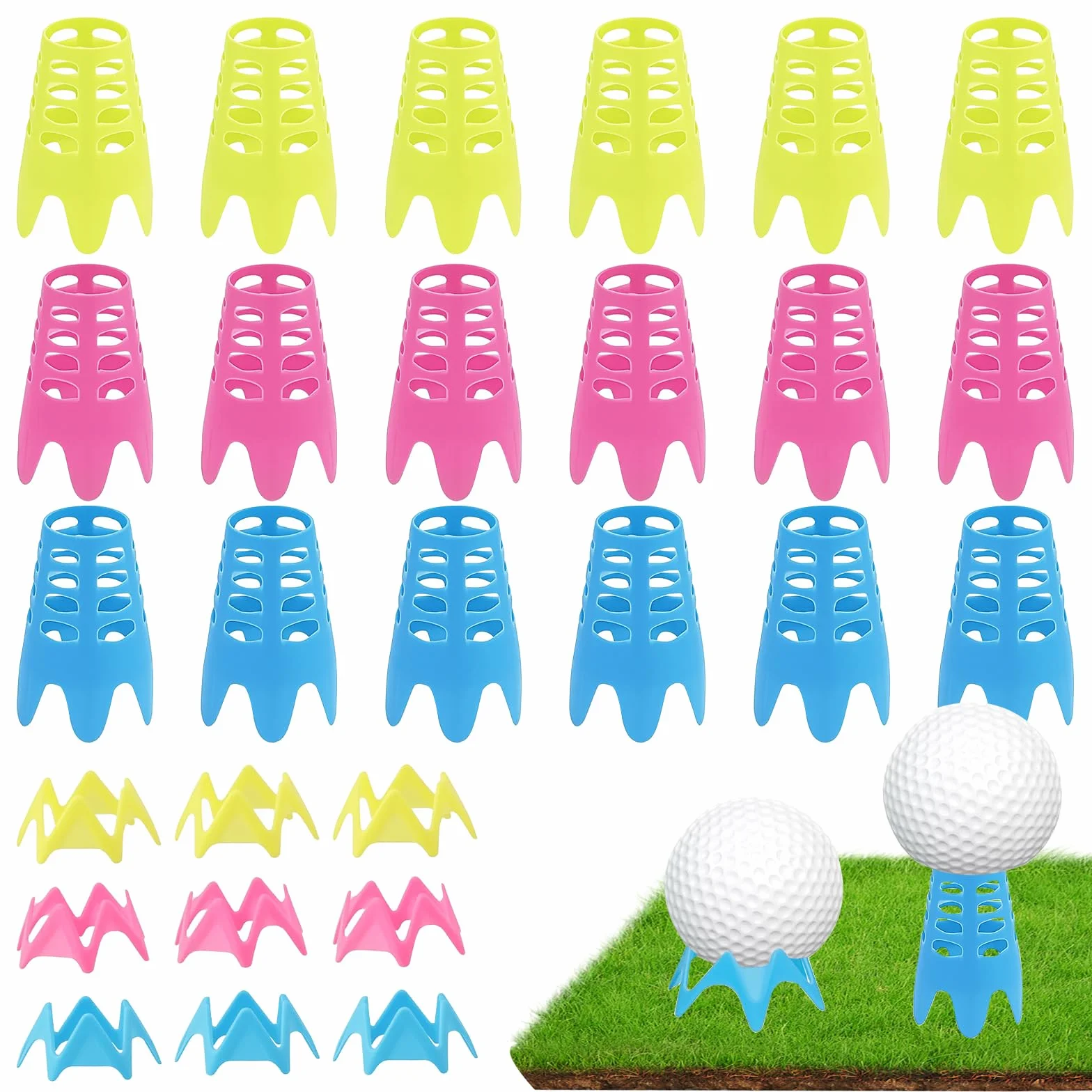 Tees Simulador Golf 27 Piezas, Tees de Golf de Plástico Ajustables en Altura, 2 Tamaños (18 Grandes + 9 Pequeños)