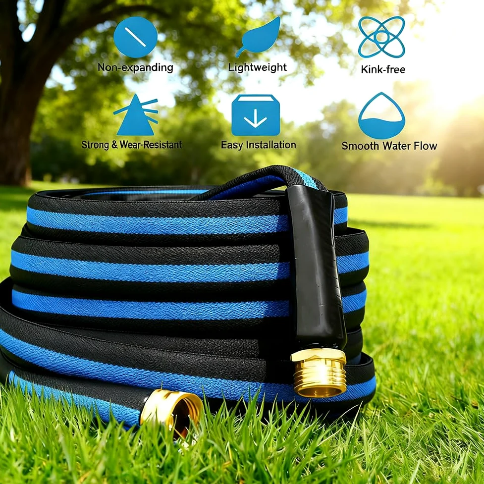 Manguera de jardín profesional de 50 pies con 3 arandelas reforzadas, conector universal para grifo, manguera de agua a prueba de fugas para todas las estaciones, se adapta a cualquier grifo, diseño