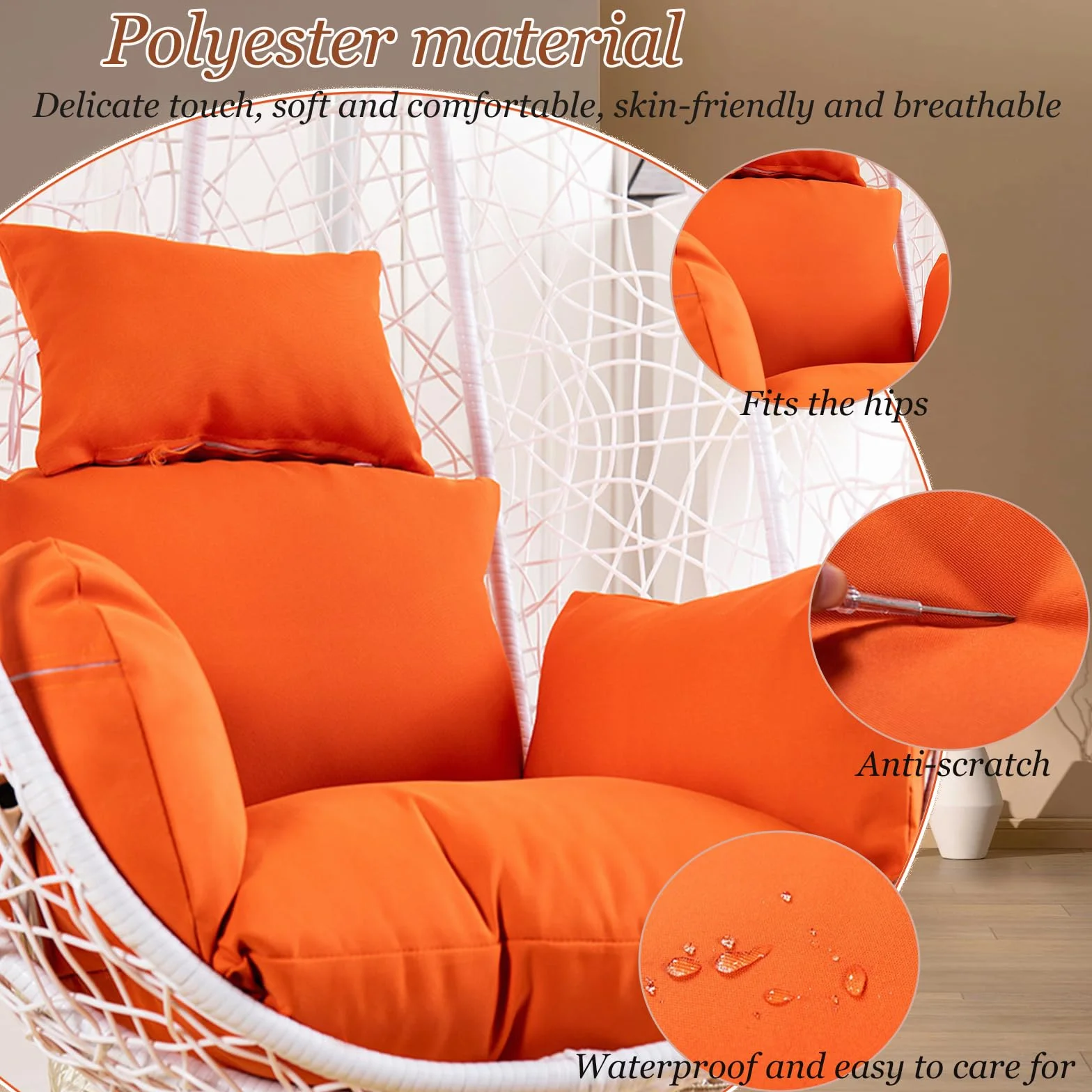 Cojín De Silla De Huevo, Extraíble Y Lavable, Colgante De Columpio para Exteriores con Brazo, Cojines De Jardín Suaves para Muebles De Interior Y Exterior,Light Gray,with Cotton