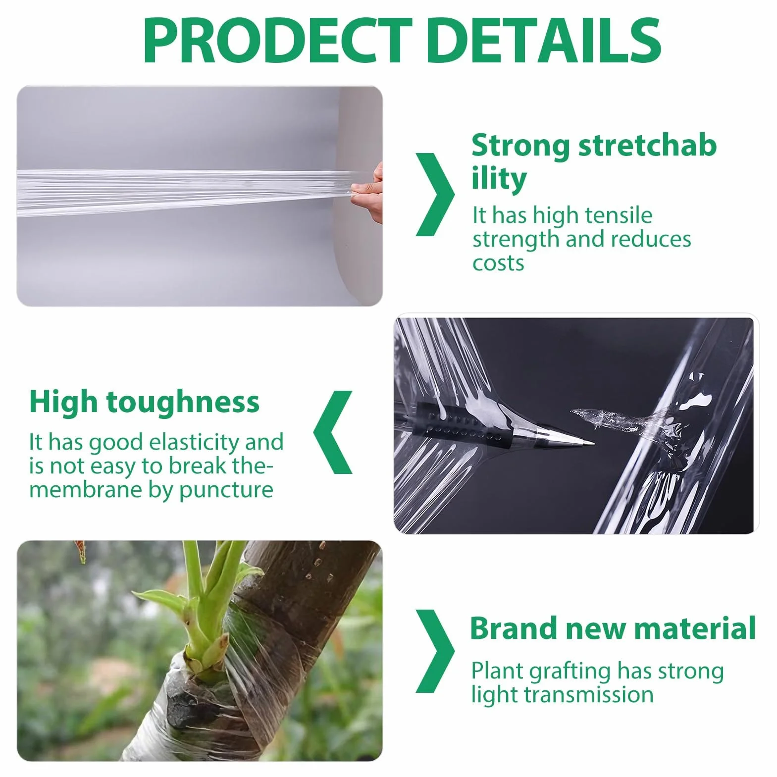 Cinta de Injertar Transparente Árboles de Jardín, 4 Rollos, Biodegradable Cinta Injerto Autoadhesivo, para Árboles Frutales, Plántulas, Flores y Viveros