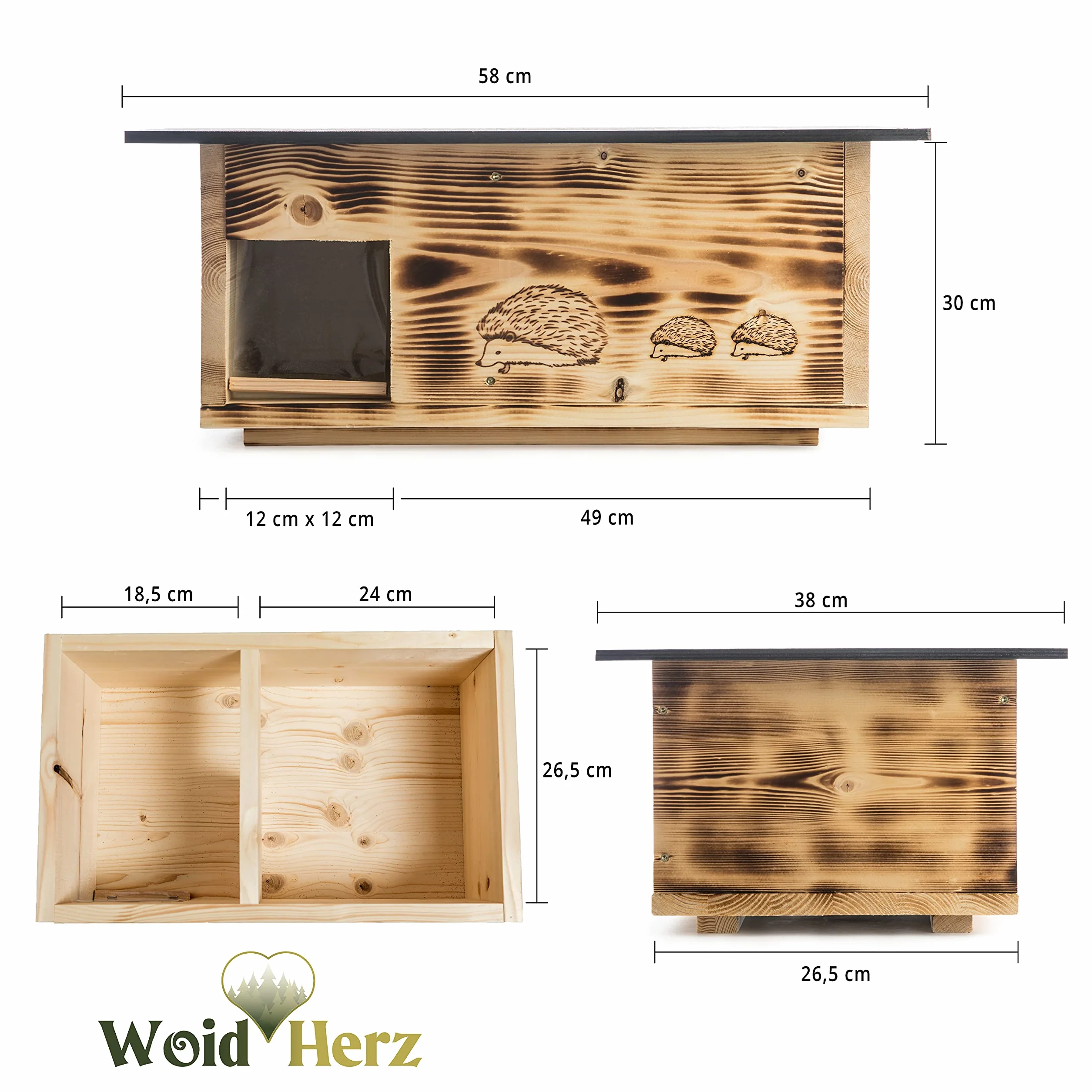 Casa para erizos XXXL, con entrada de laberinto y solapa para ratas, con suelo y apertura de techo extraíble para facilitar la limpieza (quemado)