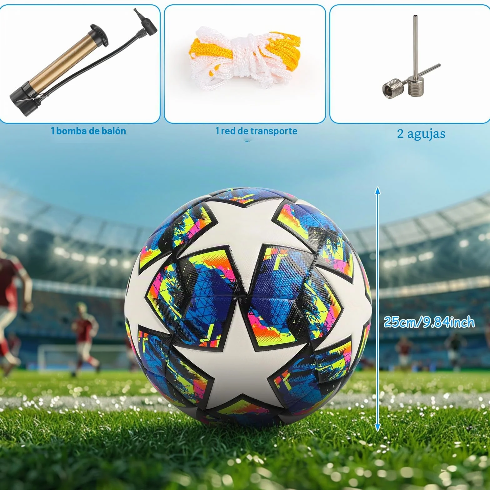 Balón de Fútbol Champions Tamaño 5 con Bomba, Agujas y Bolsa de Red