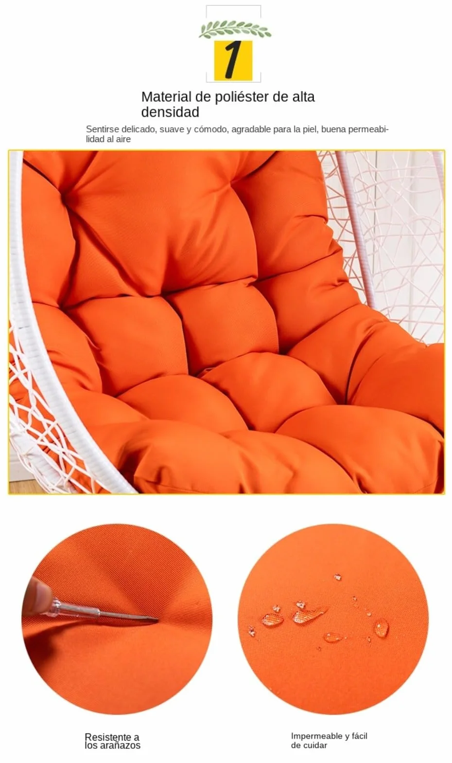 Cojín para silla con forma de huevo, 120 x 80 cm, relleno de PP algodón, cojín para sillón colgante, adecuado para jardines exteriores e interiores