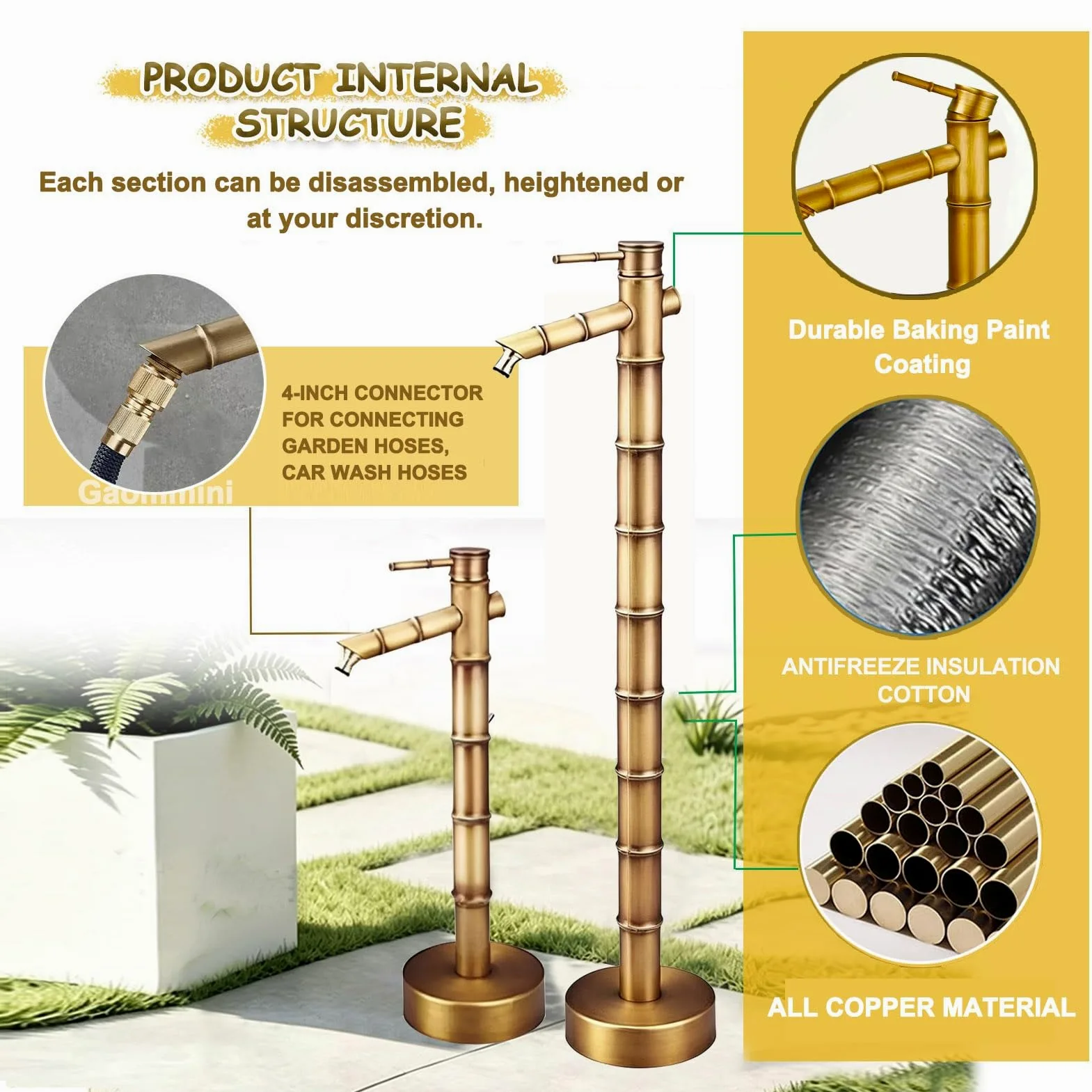 Grifo de columna de jardín de cobre, grifo resistente a las heladas, hidrante vertical independiente con soporte para manguera, dispensador exterior para jardín y patio trasero