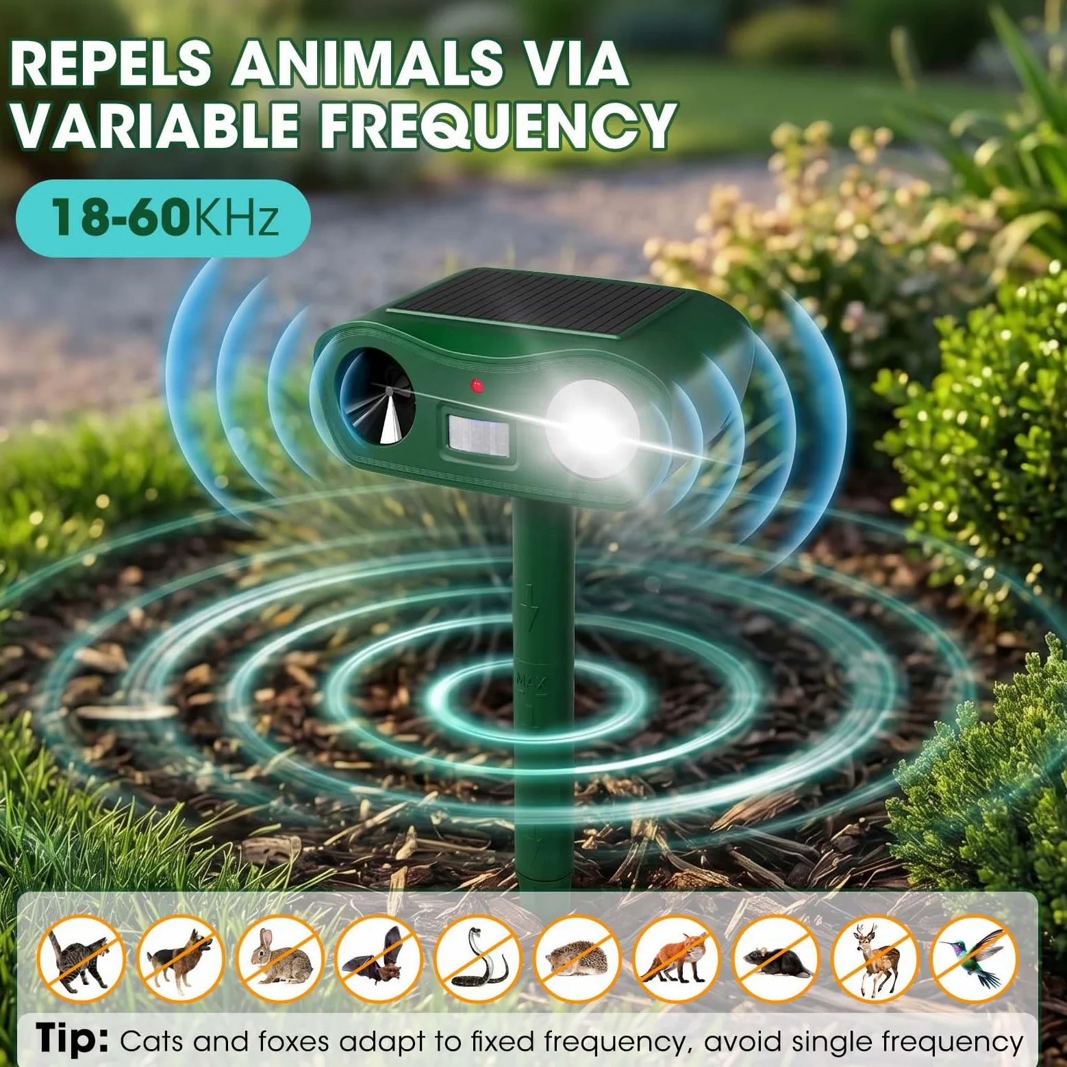 Repelente ultrasónico para Gatos, Repelente de Animales y Linterna con energía Solar, Repelente de Topos, disuasivo para Gatos en el jardín, eficaz contra Gatos, Perros, martas y Aves (2)