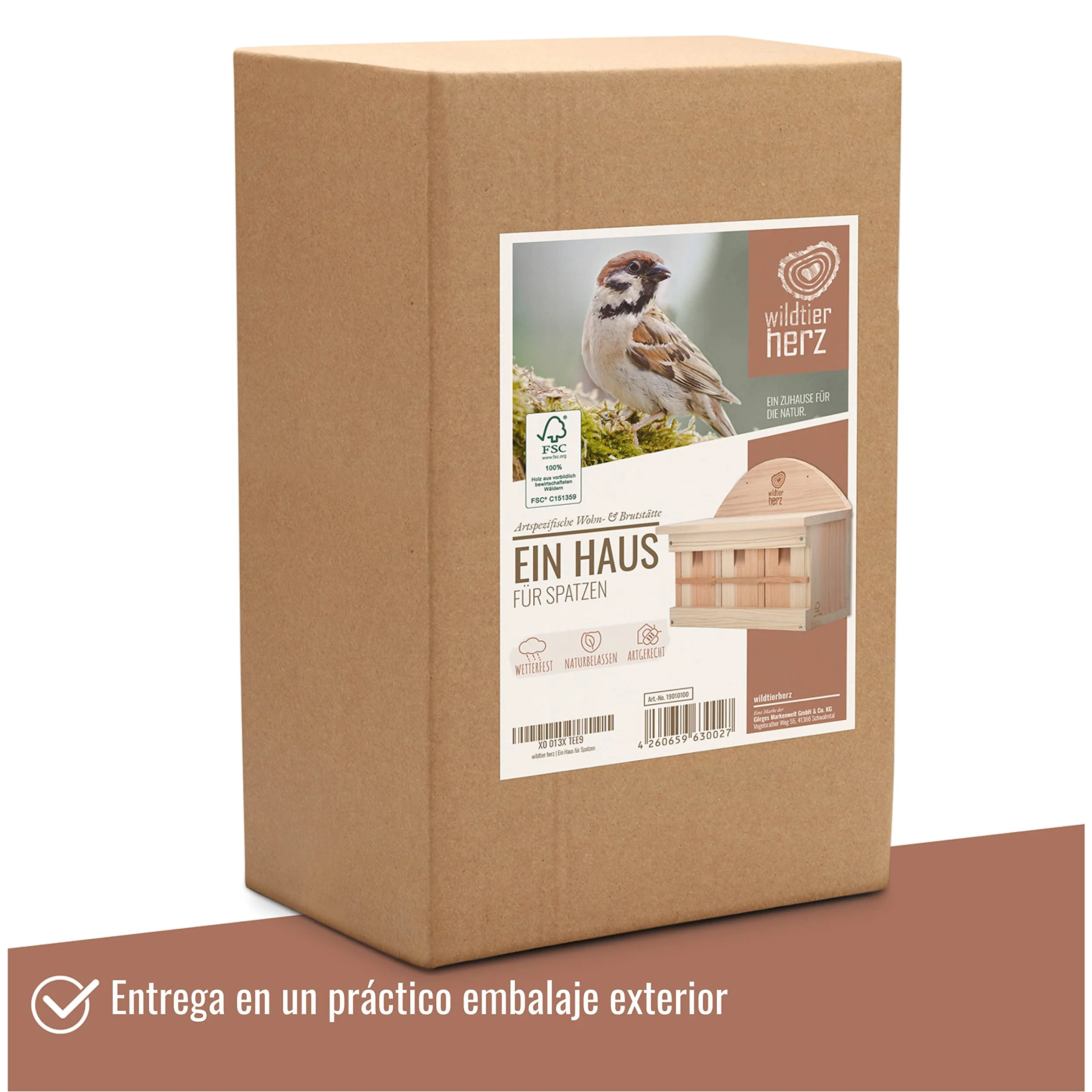 Wildtier Herz Nido de Madera para pájaros, Caja de Madera de 42cm x 32,5cm x 17cm, Atornillada, Sin Tratar, Resistente a la Intemperie, Provee un Espacio para anidar