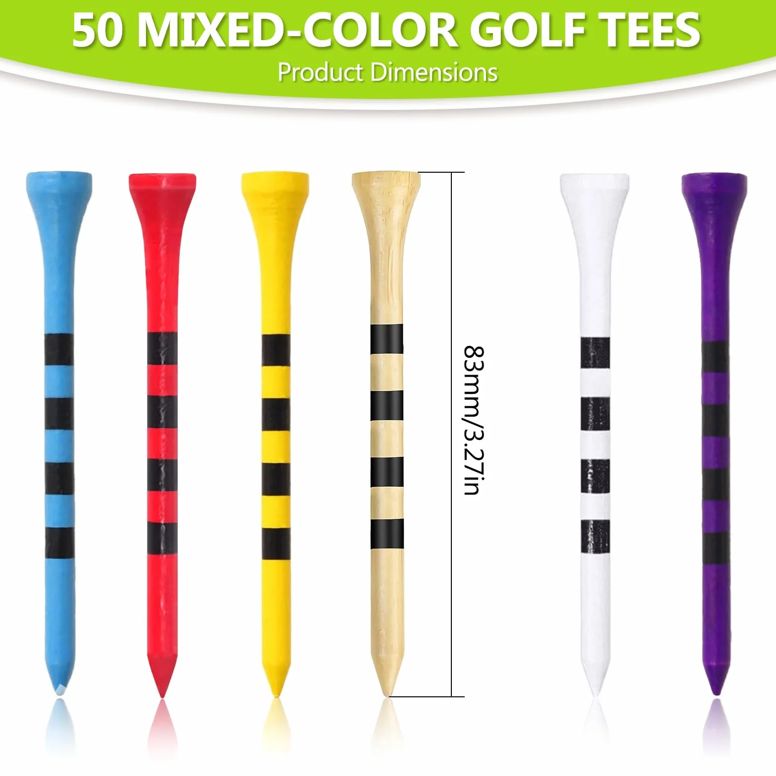 Tees de Golf 83mm Madera Multicolores Accesorios para Golfistas Aficionados y Profesionales