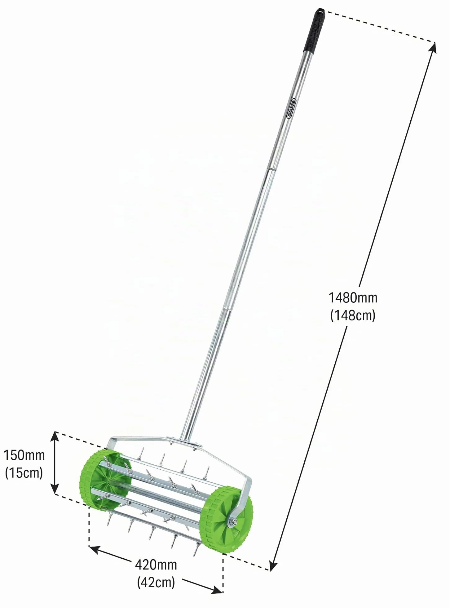 Draper Aireador de césped enrollable con tambor puntiagudo de 450 mm, 83983, para aireación de césped de jardín con púas de 33 mm, 1 unidad