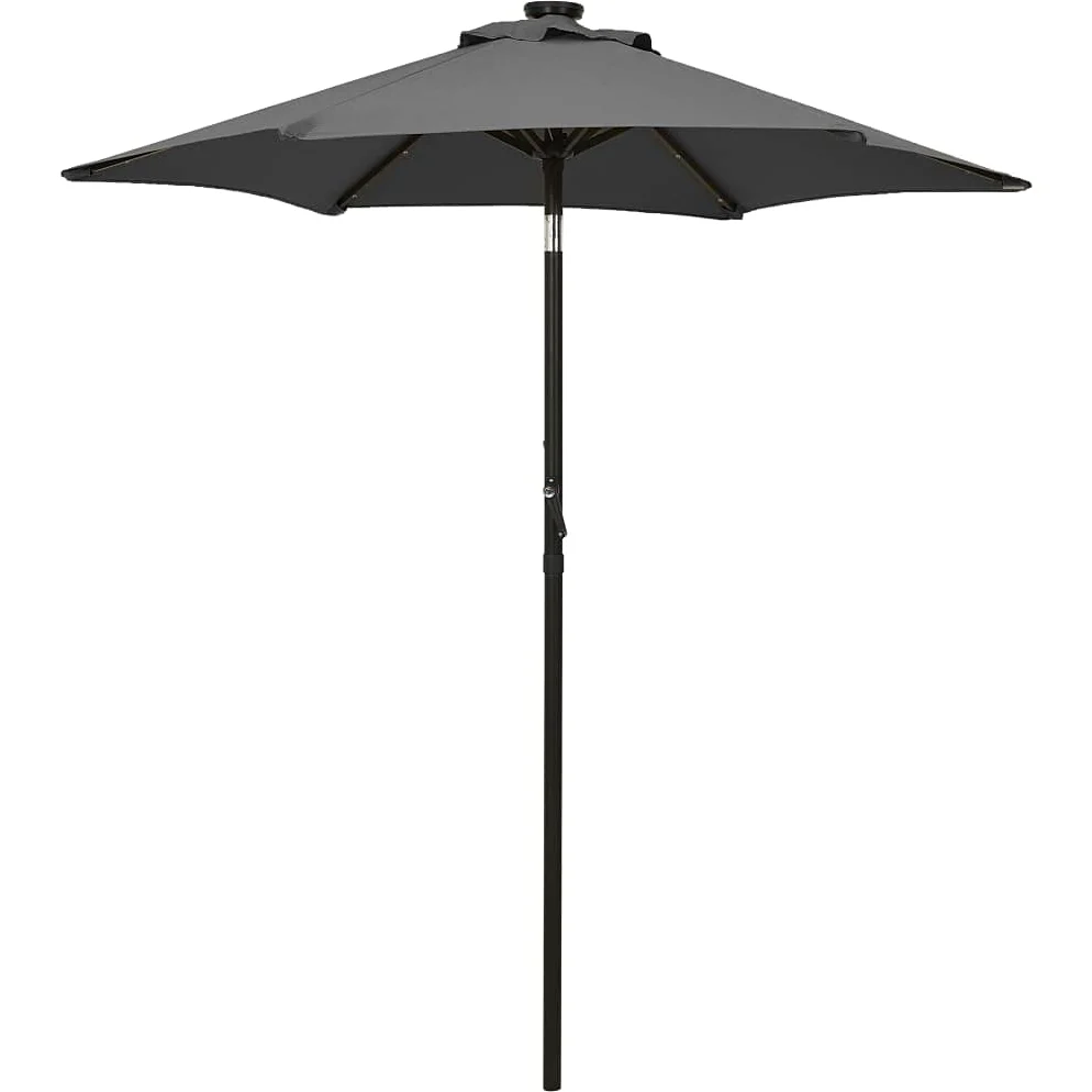 Sombrilla de Jardín con 12 LED y Diseño Inclinable, Impermeable y con Protección UV, Cubierta de Poliéster Anti-decoloración, Poste de Aluminio y 6 Varillas Metálicas