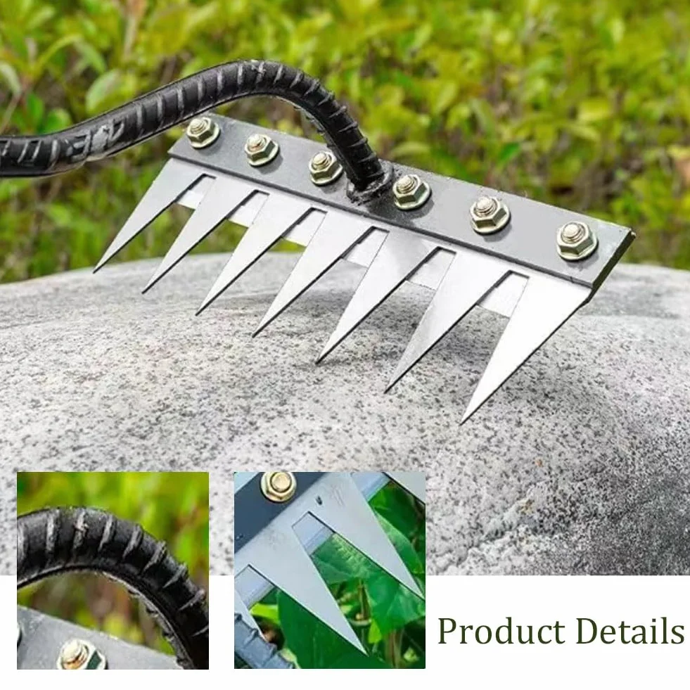 Rastrillo De Deshierbe, Rastrillo Jardin con Mango, Rastrillo Malas Hierbas, Rastrillo De Acero Al Carbono De 5/6/7/8 Dientes, Elimina Malezas, Grava y Hojas en 1 Pasada (5 Dientes)