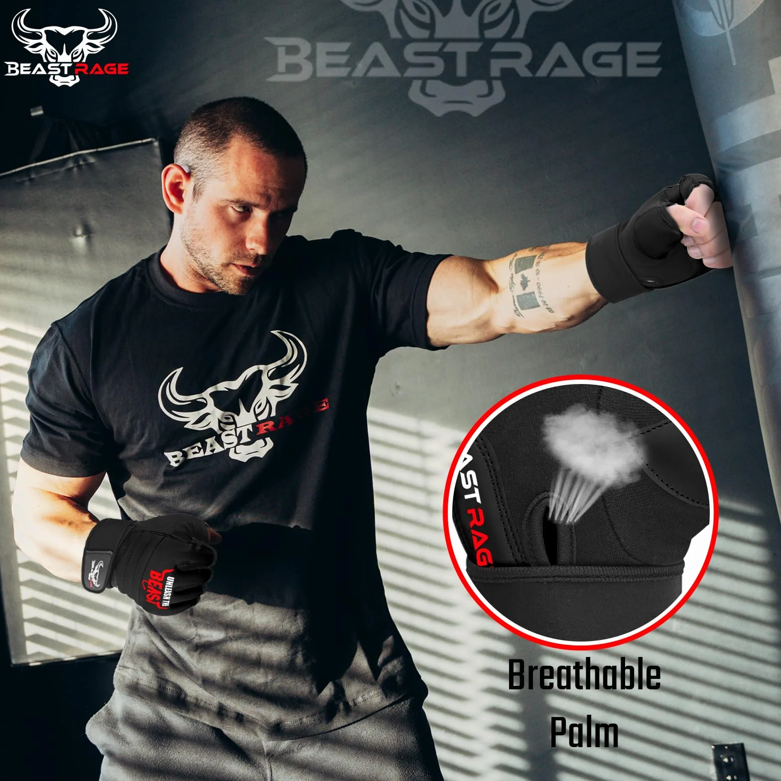 BEAST RAGE Guantes MMA Medio Dedo Kickboxing Sparring Boxeo Entrenamiento