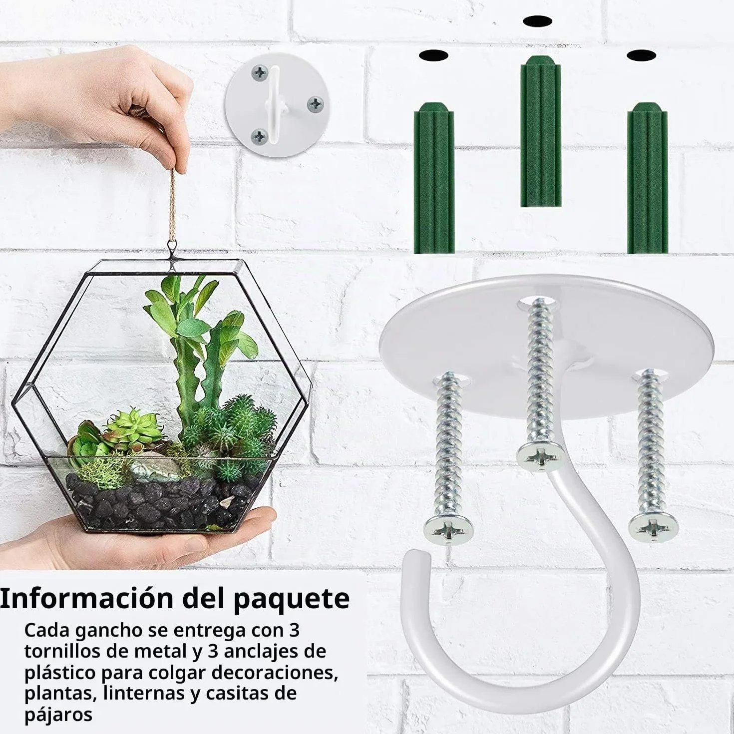 Voarge - Ganchos de techo de acero inoxidable (2 unidades, soporte de pared, para macetas, con tornillos para colgar comederos de pájaros, color blanco