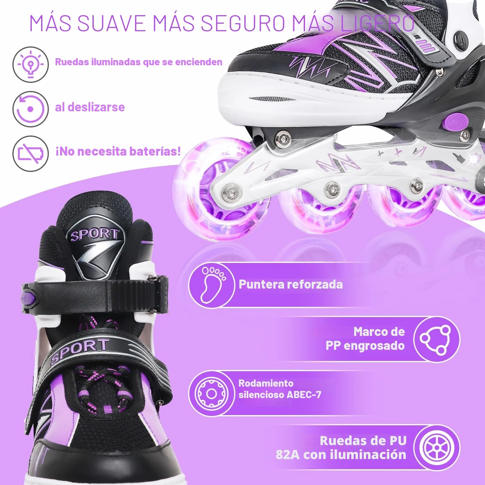 Patines en línea Ajustables para niños con Ruedas de iluminación, Principiantes, Juegos al Aire Libre