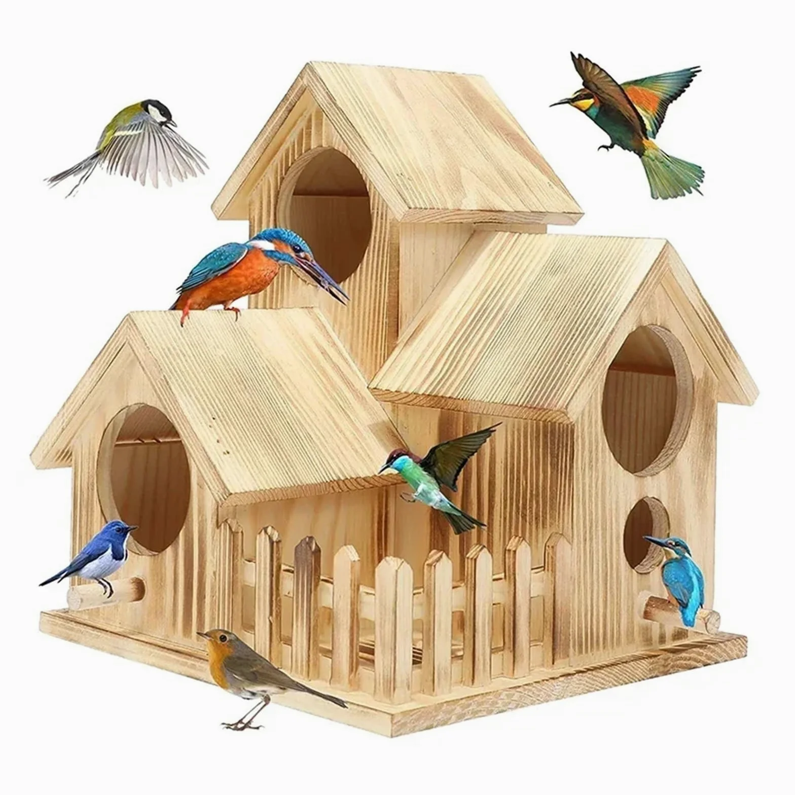Nido de Madera para pájaros Casa de pájaros Madera for Exteriores, jardín, Patio, Nido for, Caja montable, cría, for petirrojos(Color 2)