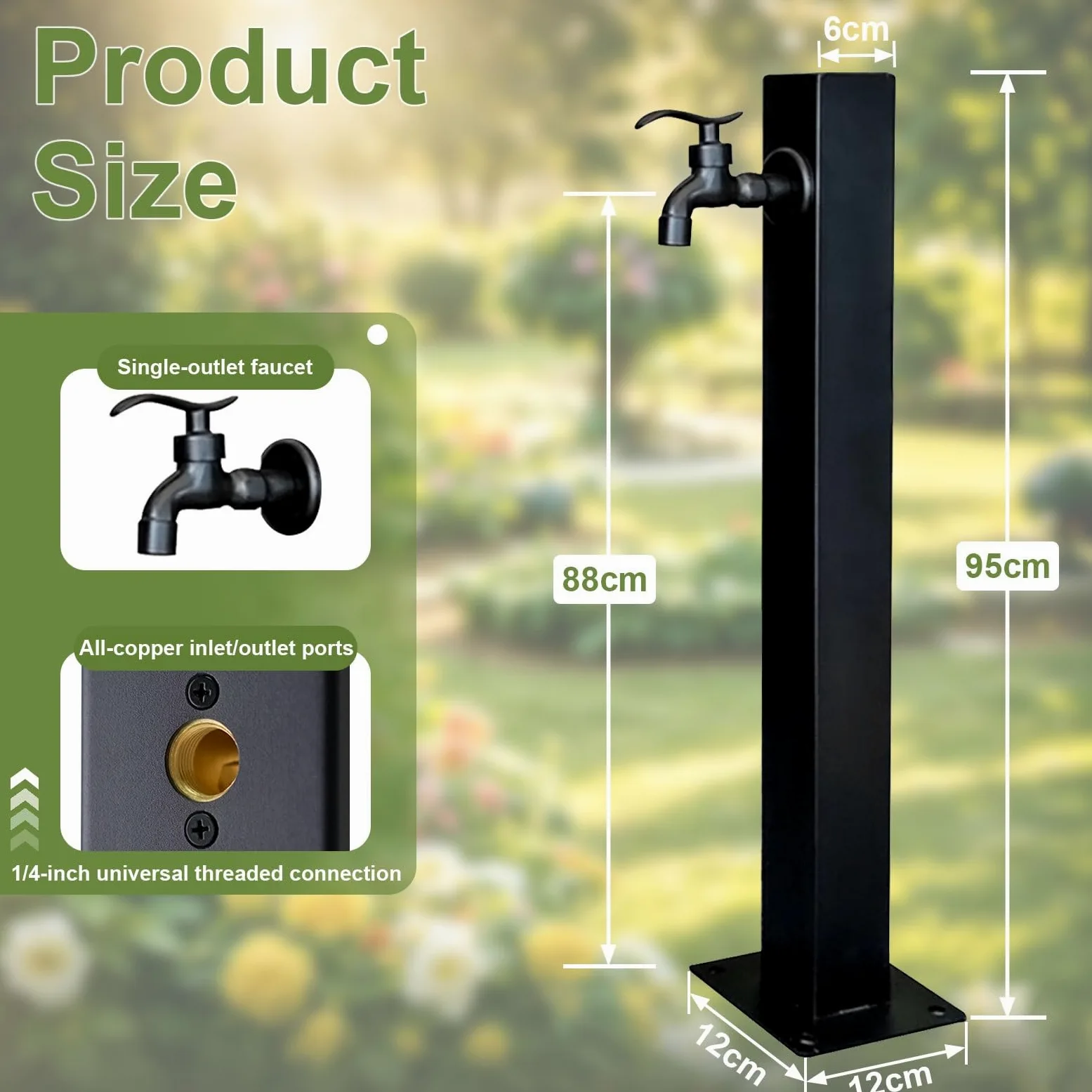 Columna de agua para exterior con grifo, grifo de jardín de acero inoxidable 304 con soporte para manguera, grifos para patio resistente a la congelación y al óxido(Height: 95cm/37.4in)