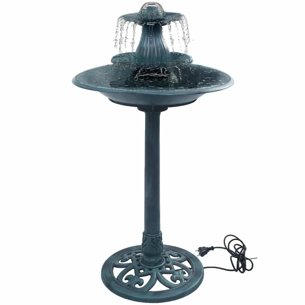 vidaXL Fuente de Jardín para Pájaros Bellamente Diseño Decorado de Patio Balcón Pequeña Fuentes de Agua Exterior Plástico Verde 50x91 cm