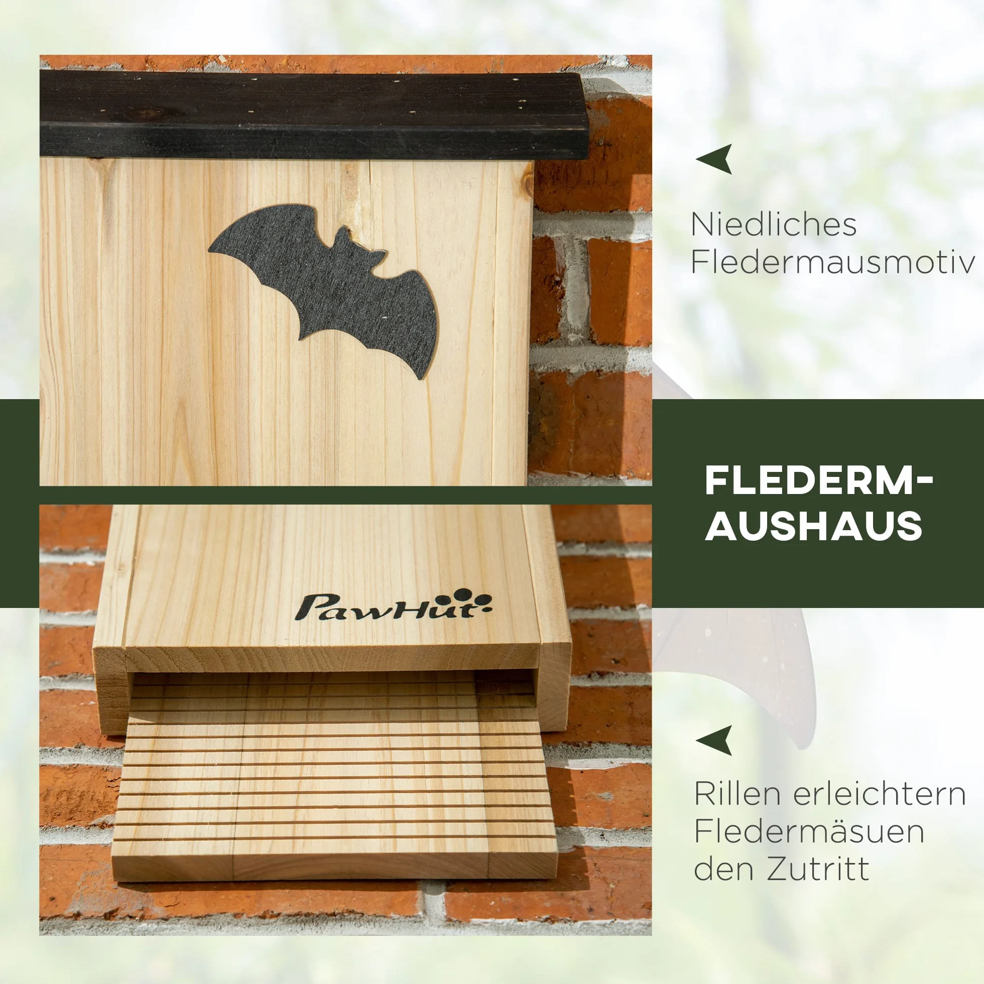 PawHut Juego de 3 Cajas para Murciélagos, Casa Nido para Colgar en Verano e Invierno, Madera de Abeto, 25 x 6 x 37,5 cm, Naturaleza