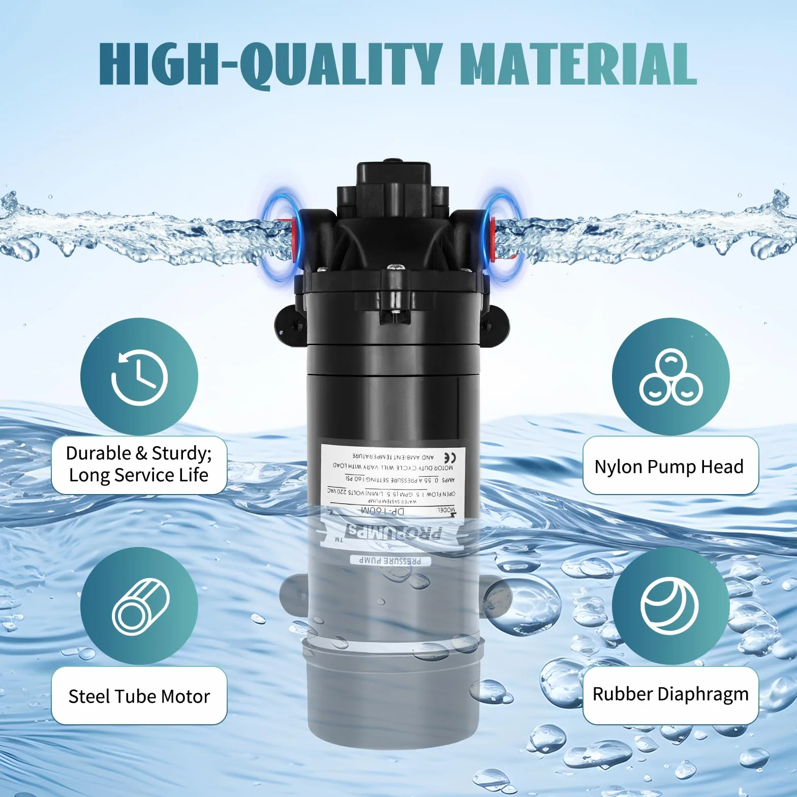 Bomba autocebante, bomba de agua autocebante de 120 W, bomba de agua autocebante de alta presión, 3 cámaras, membrana de acero, bomba de refuerzo, 26 x 10 x 10,5 cm