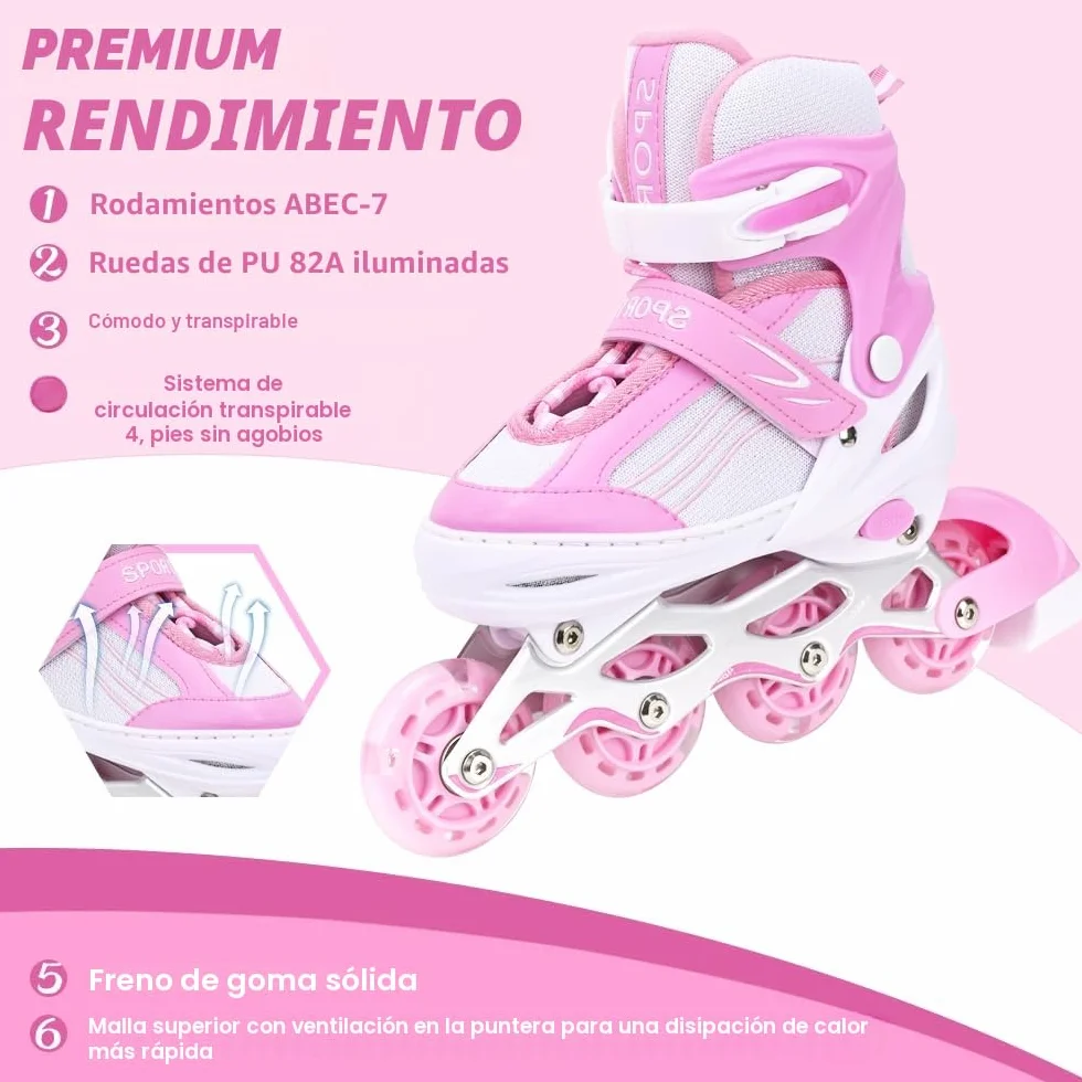 Patines en línea ajustables 4 tamaños niños niñas adultos interiores exteriores