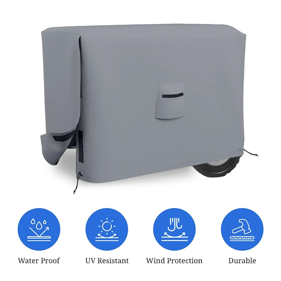 Cubiertas para generadores al aire libre, 100% resistentes a los rayos UV y a la intemperie, cubierta para generador con bolsillos de aire y cordón para Sungfit (26" x 20" x 20"), gris)