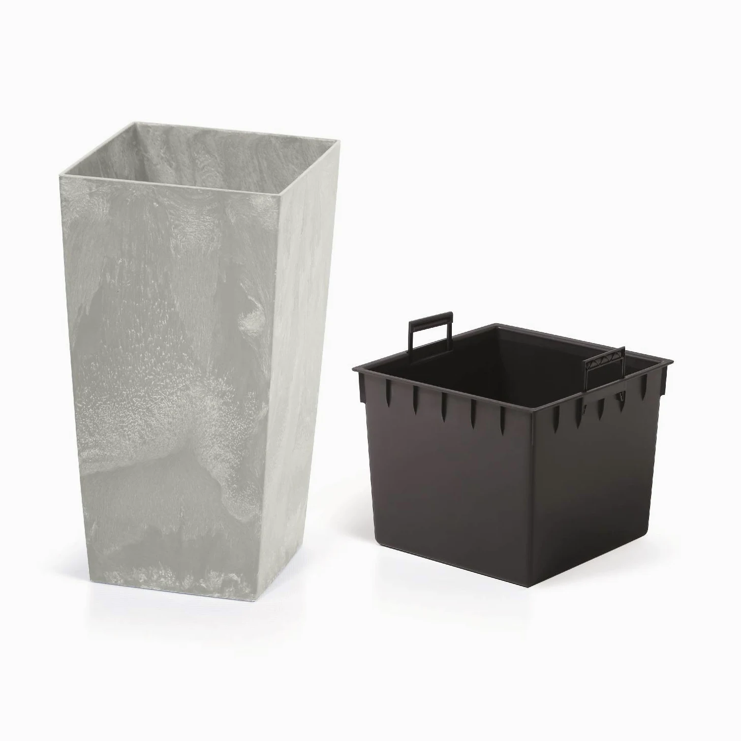 Prosperplast Urbi Square Beton - Maceta jardinera de hormigón, diseño de hormigón, 2 en 1, incluye maceta de plástico cuadrada (325 mm)