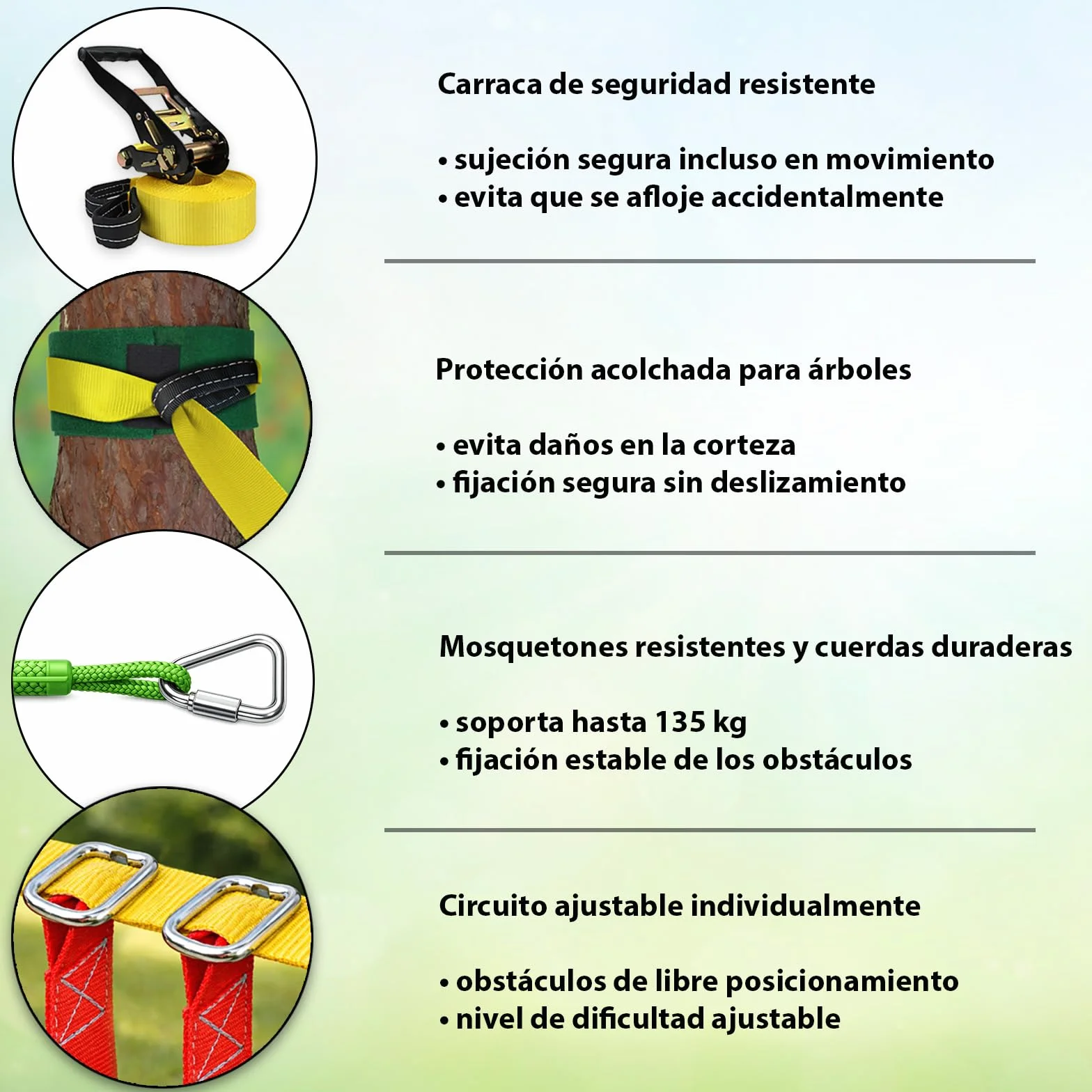 ALPIDEX Ninja Niños Slackline Obstacles Set Anillos Gimnasia Nudos Cuerda Accesorios Escalada Curso Extensible MAX