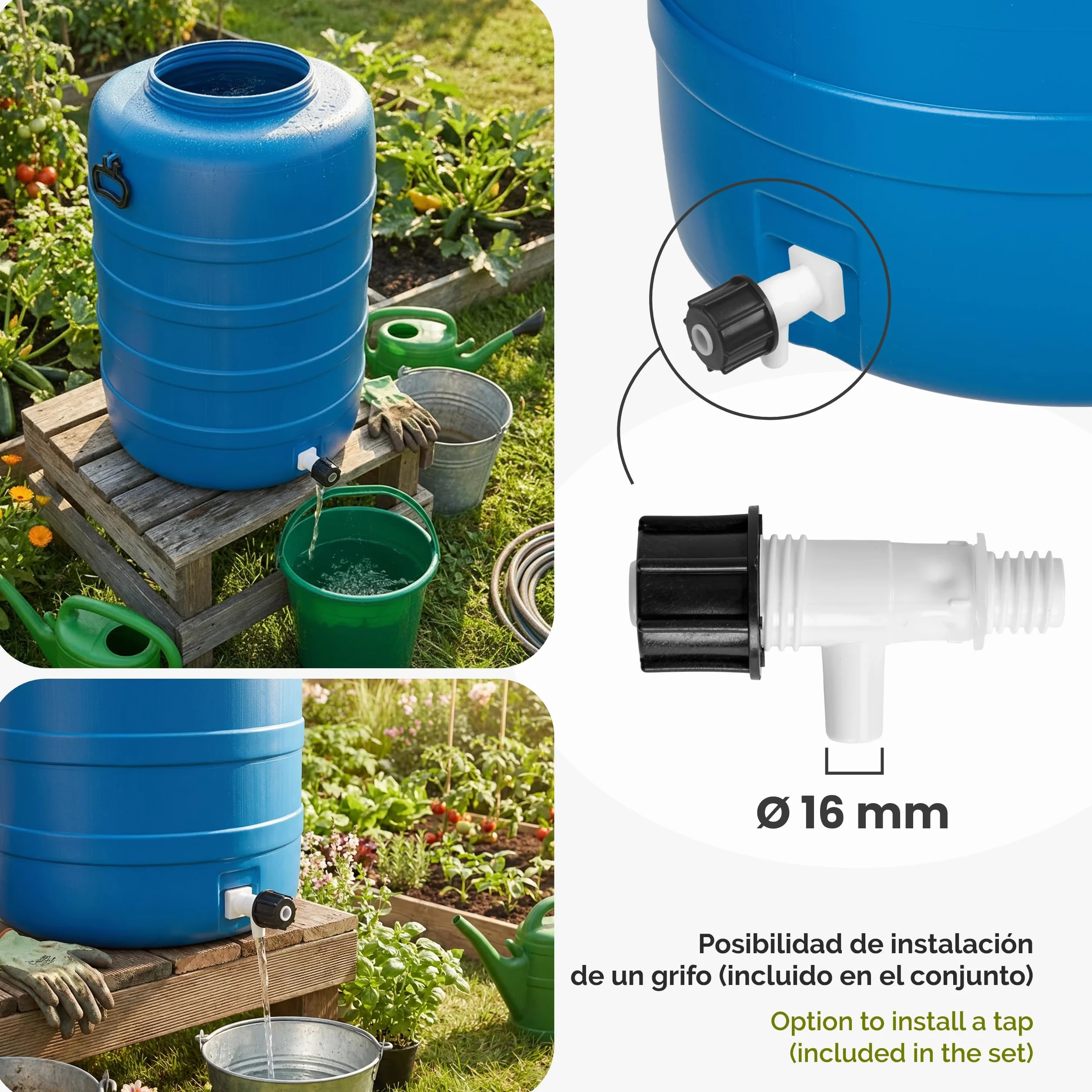 Garronda 120 L con Grifo Bidon Agua Barril de Plástico HDPE con Grifo como Contenedor y Deposito Agua y Alimentos para Almacenamiento, Fermentación y Recogida de Lluvia GD-0186 Azul