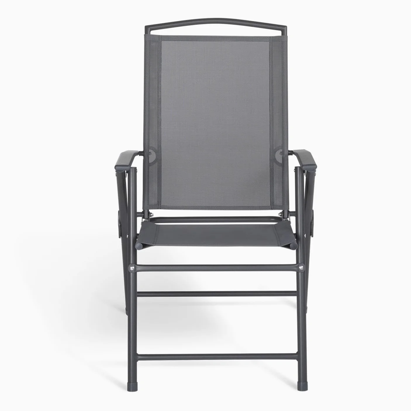 IDMarket - Pack de 4 sillas plegables de jardín con reposabrazos ALGHERO, metal y textileno, gris antracita