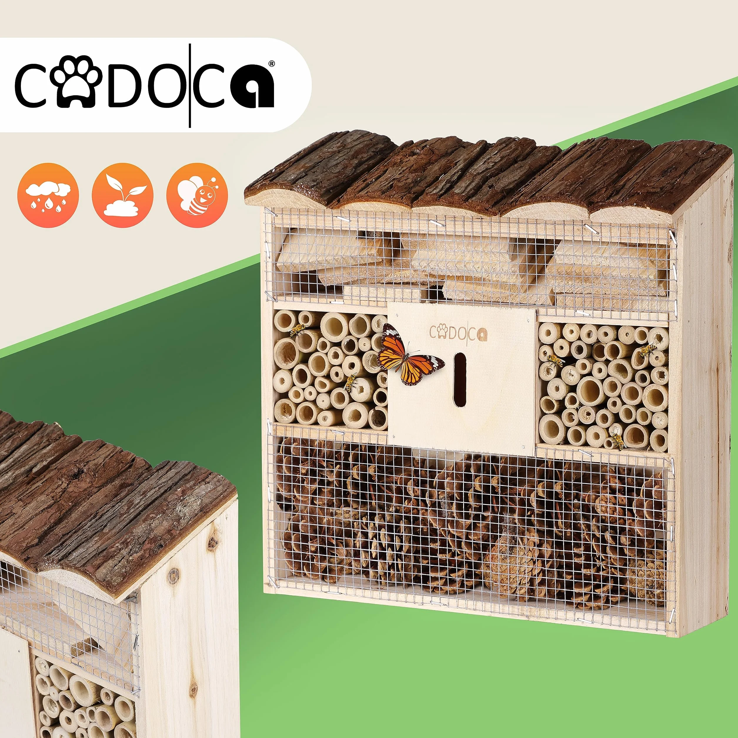 CADOCA® 2X Hotel de Insectos de Madera 31x31cm Observatorio de Insectos Casa Natural Nido para Colgar Abejas Jardín