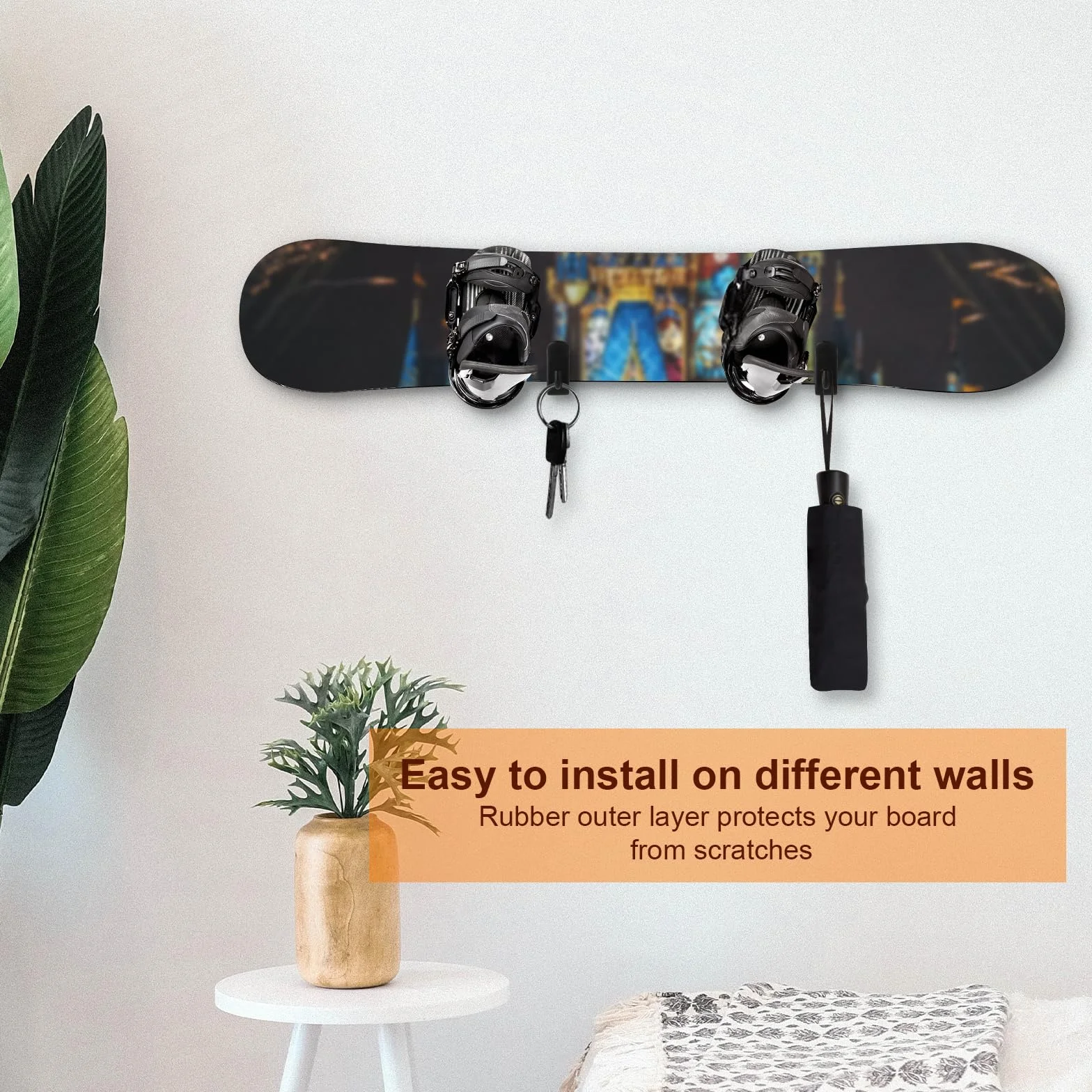PEUTIER Soporte de Pared para Snowboard Horizontal, Estante de Exhibición de Acero Fuerte, Montaje de Pared para Snowboard, Tabla de Esquí, Longboard (Negro)
