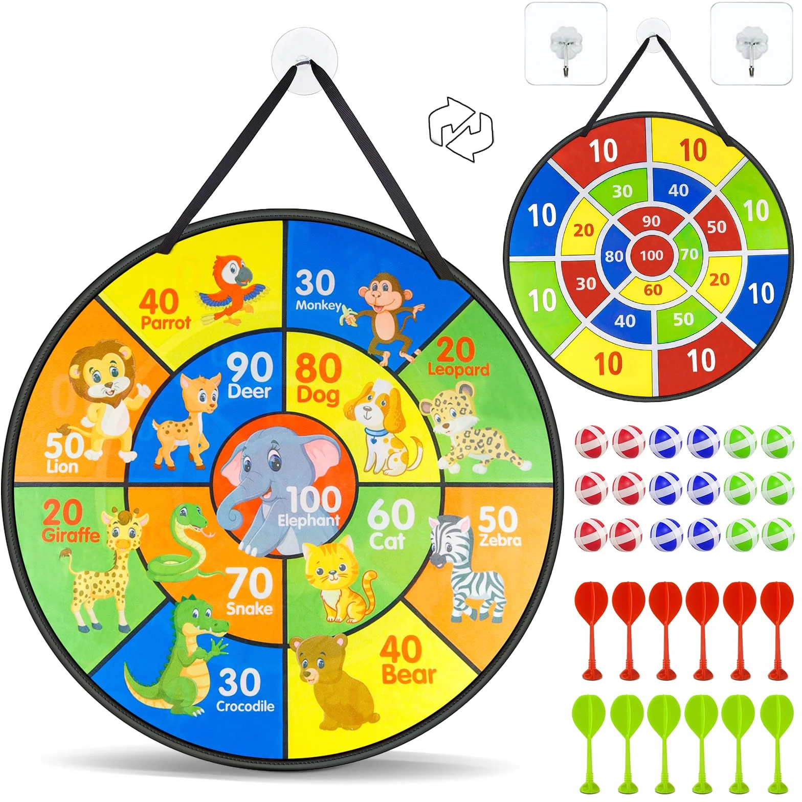 Tablero de Dardos de Doble Cara 72cm Juego de Dardos Seguro Plegable con 18 Bolas 12 Dardos