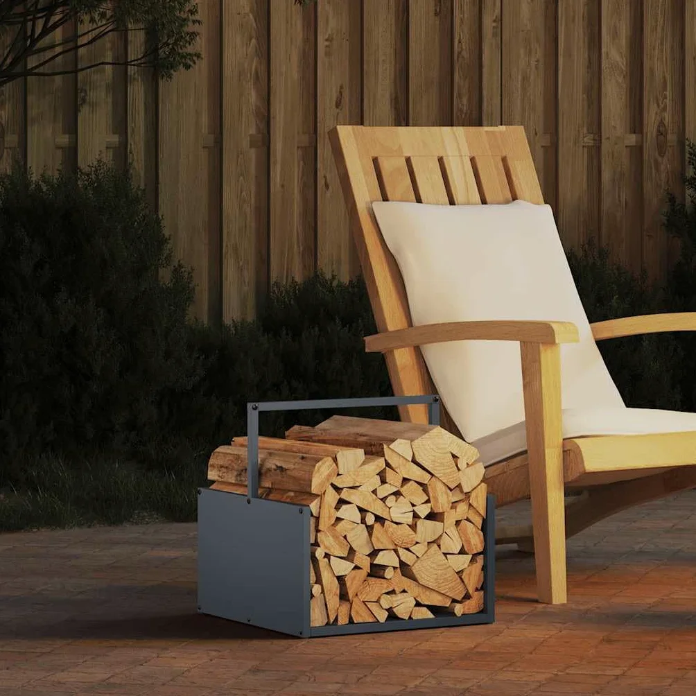 Estantería para leña antracita de acero laminado en frío, 40 x 40 x 40 cm, soporte para leña para interior, salón, terraza, con gran capacidad y construcción estable